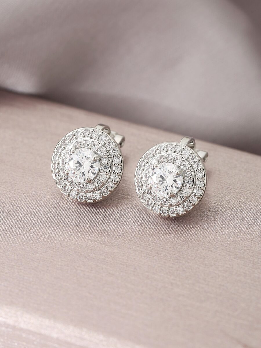 Circle Shaped Fully Rhinestone Inlaid Ear Clip Suitable For Women's Daily Wear