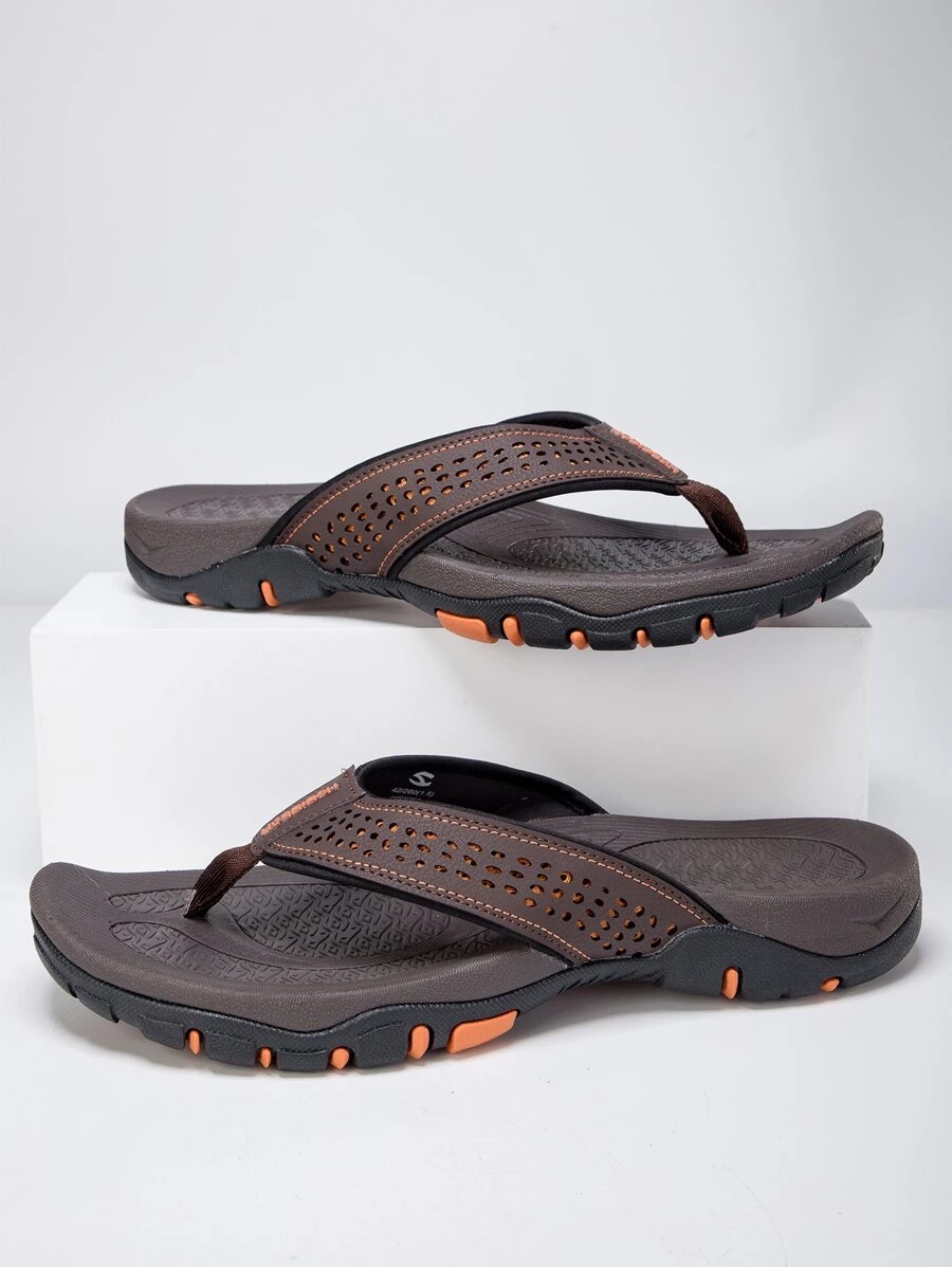 Men Letter Graphic Hollow Out Toe Post Slippers, Leisure Flip Flops For Summer
