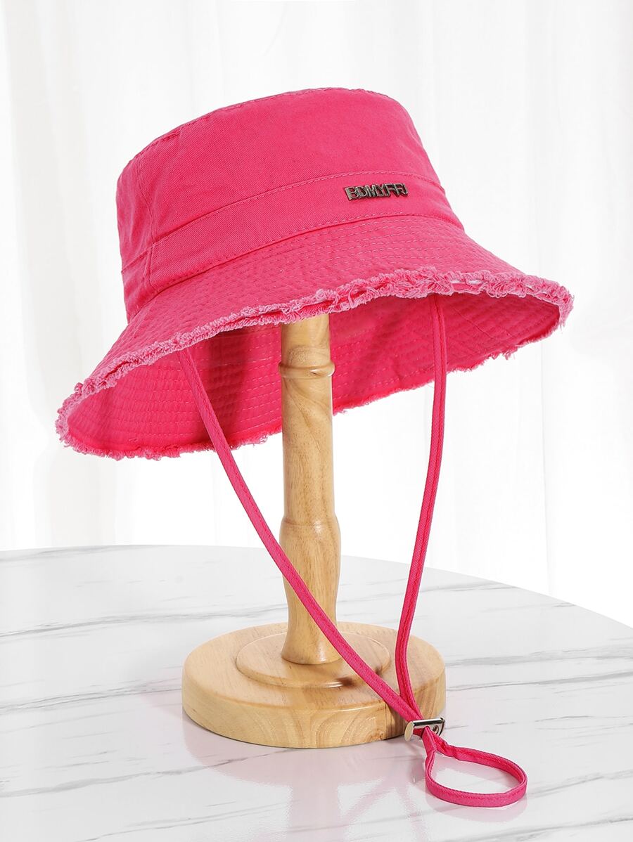 Chapeau seau en métal effiloché de style coréen, couleur rose vintage, casquette de protection solaire pour femmes pour l'extérieur