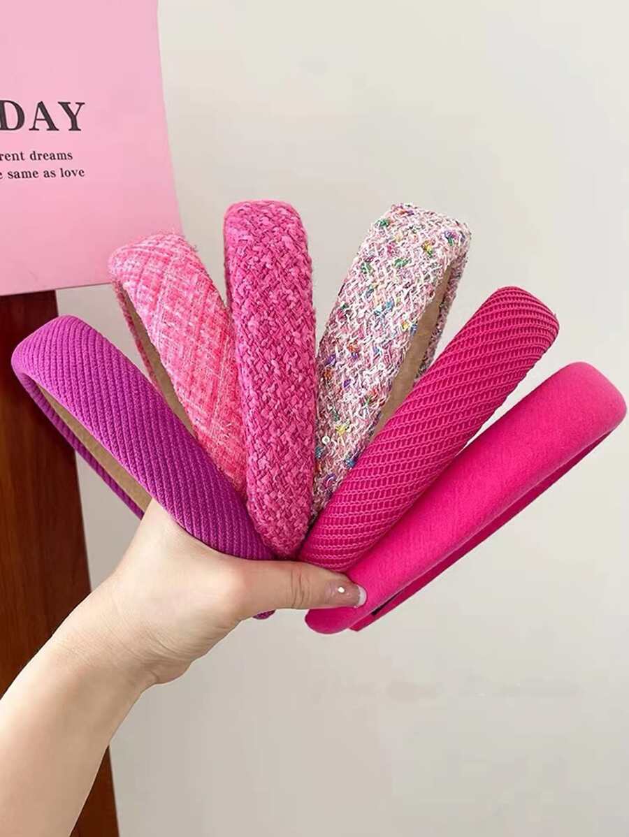 6pcs/Set Fashionable Pink Velvet Headband, Korean Style Rose Red Sponge Hair Hoop,Hairband,Hair Hoop,Hair Accessories Headbands