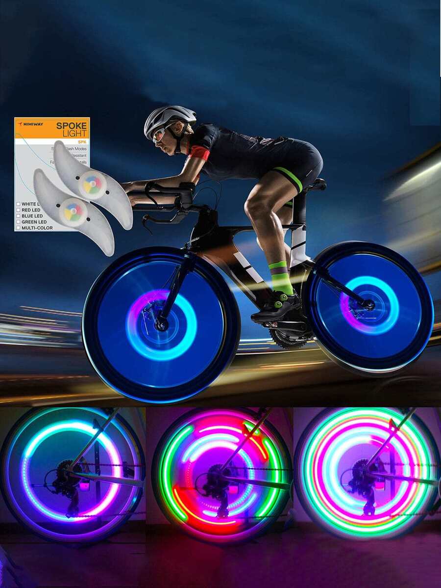 2pcs/pack Multicolor Led Bicycle Wheel Lights Usb/battery Powered Spoke Light Ip65 Waterproof 2/3 Modes Bike Light, Super Bright Bike Decoration & Safety Warning Light