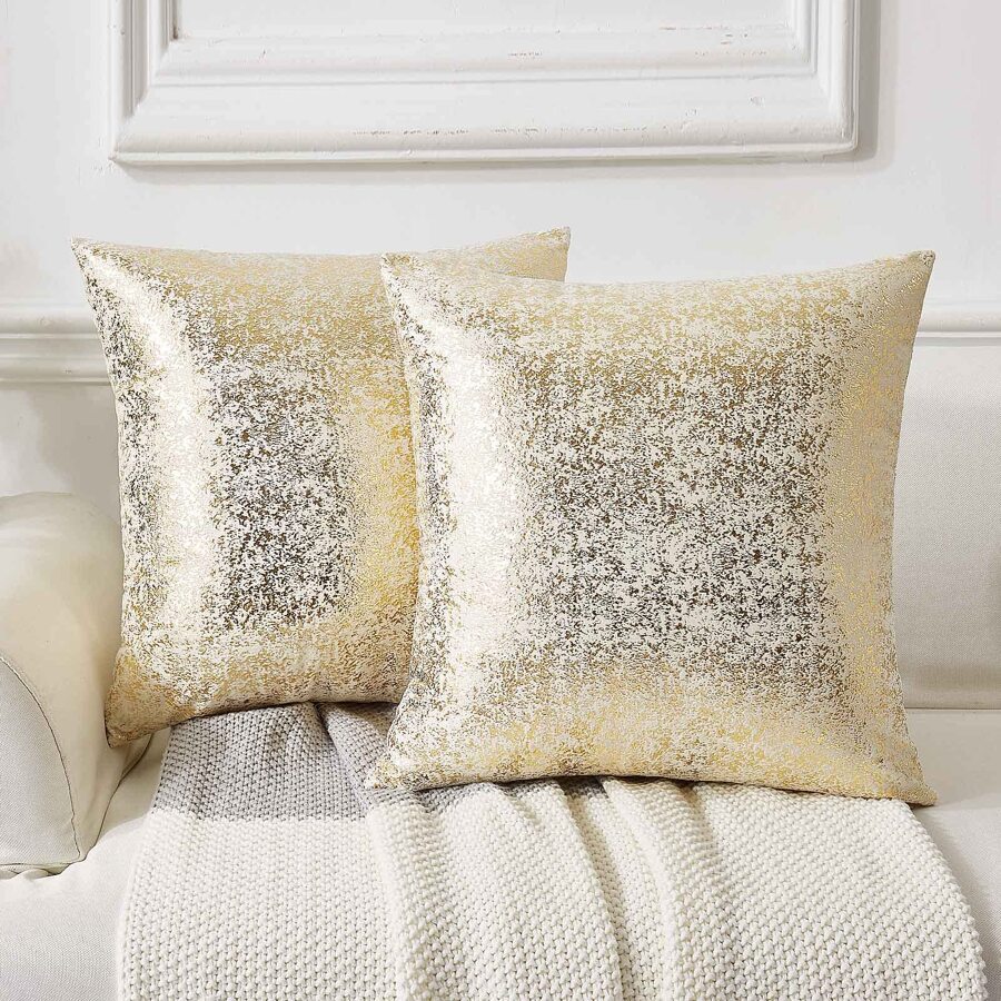 Housse de coussin en velours beige et blanc avec impression sur feuille, taie d'oreiller décorative, design doré, 30x50, 45x45, pour canapé, salon, 1 pièce