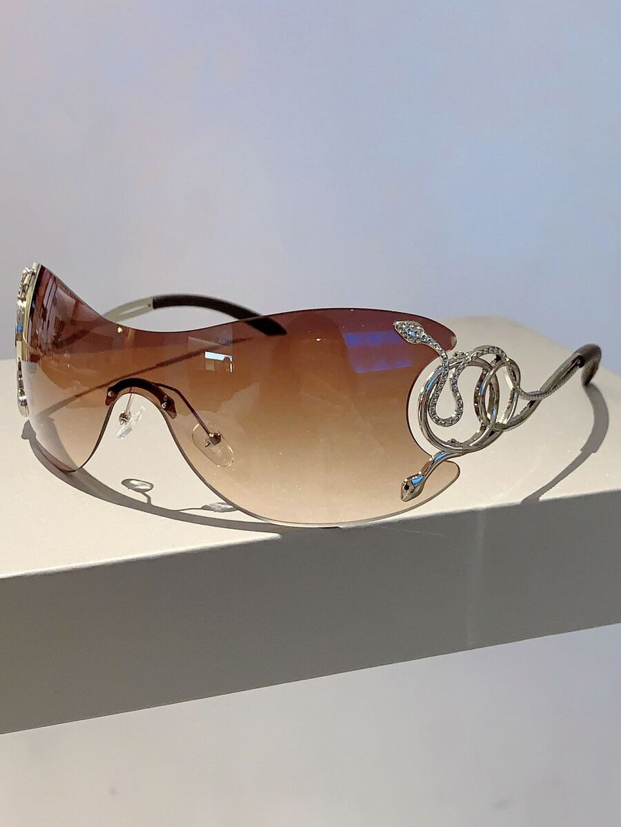1 pieza Gafas de moda con una sola lente con decoración de serpiente plateada, estilo Y2K, accesorios para fiesta, playa, verano, vacaciones, exterior y viajes para mujeres