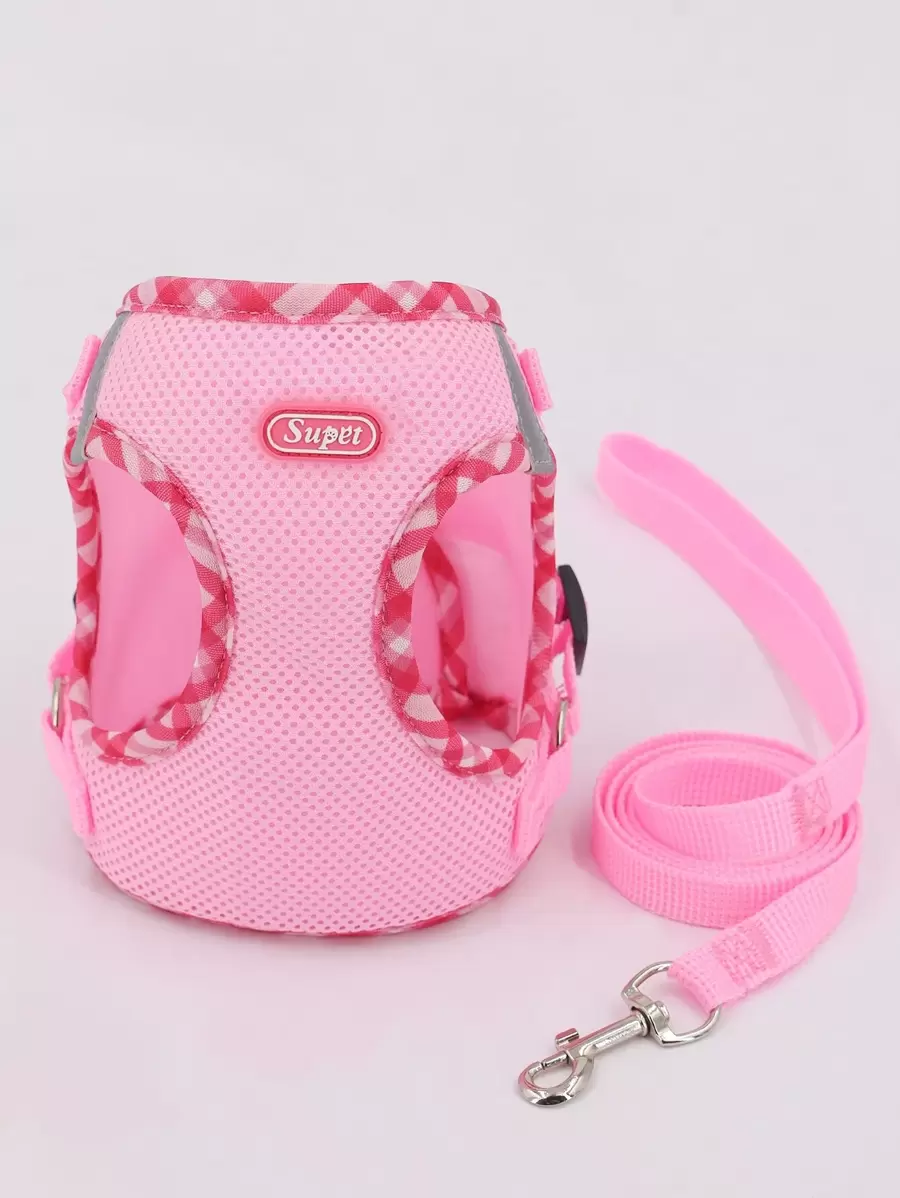 Supet Conjunto de Tiras Xadrez Respiráveis Refletivas para Peito e Costas para Cães Pequenos, com Trela, Adequado para Gatos e Cães, Uso Interno e Externo.