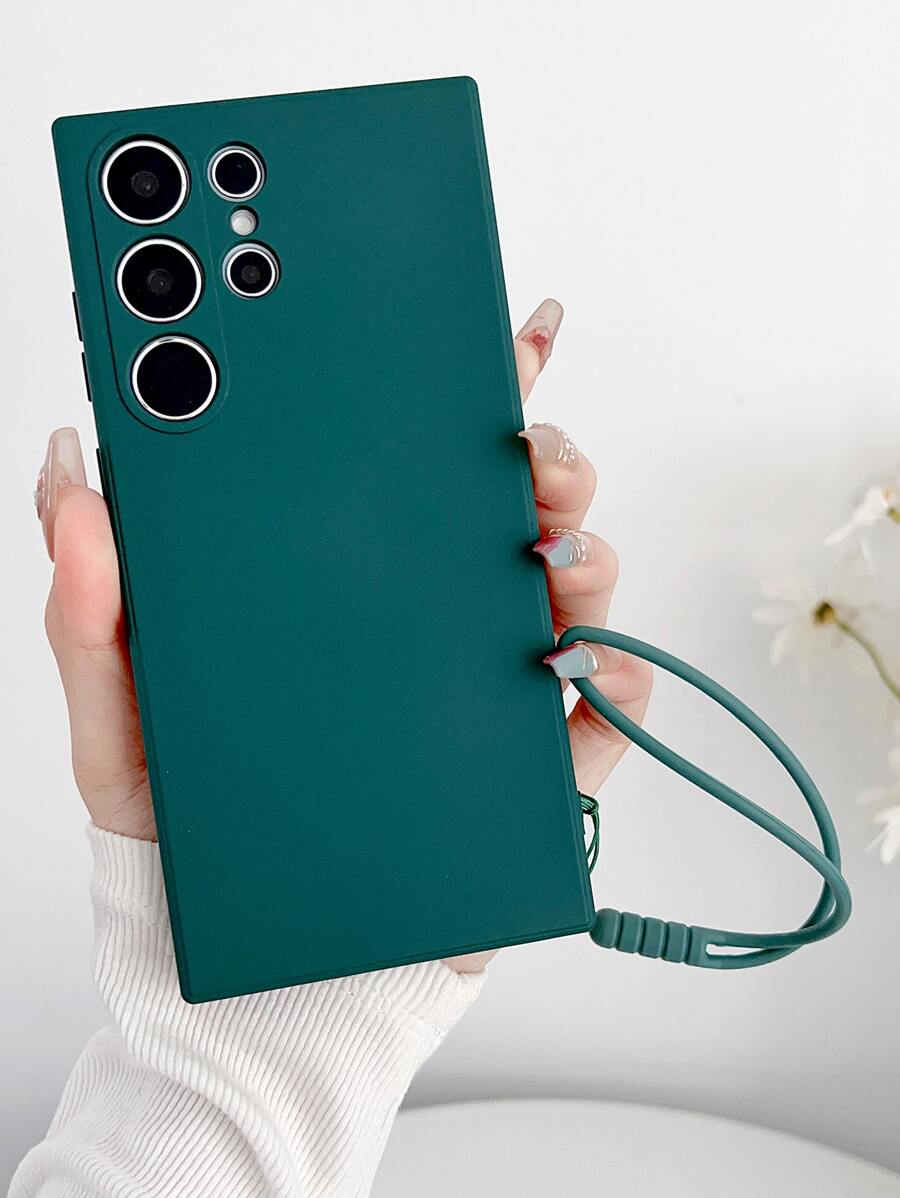 1 Stück grüne, einfarbige Silikonhülle mit Schlüsselband kompatibel mit Samsung und Apple Handys