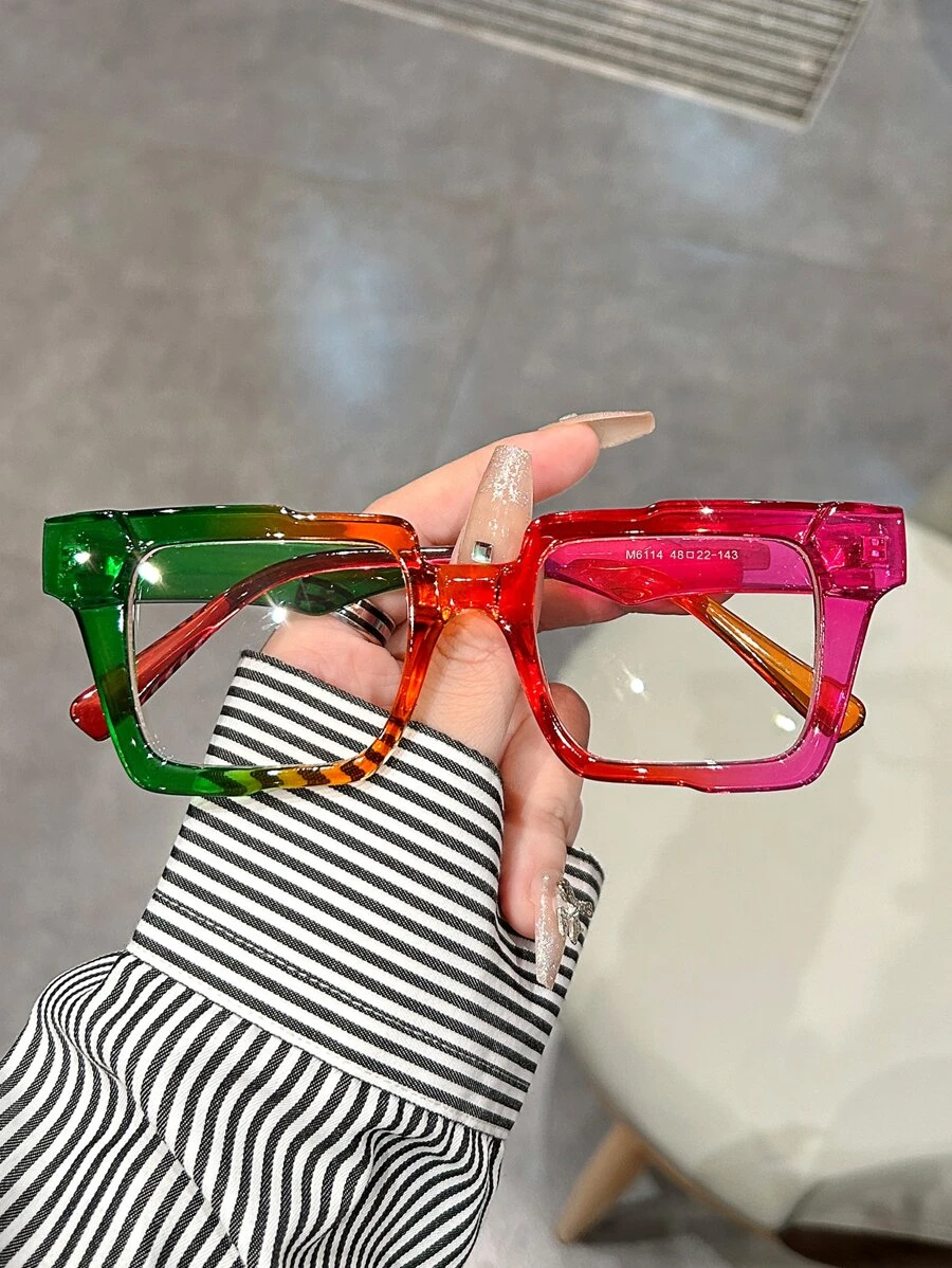 1pc Green&Purple Ombre Square Glasses Lady Decorative Eyewear Plastic Frame Personalized Fashionable Street Snap Clear Glasses Accessories Glasses Accessories For Women