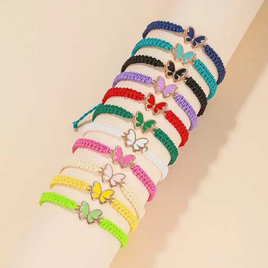 11pcs/set Colorful Butterfly & Bead & Alloy Seven-color Handmade Braided Bracelet