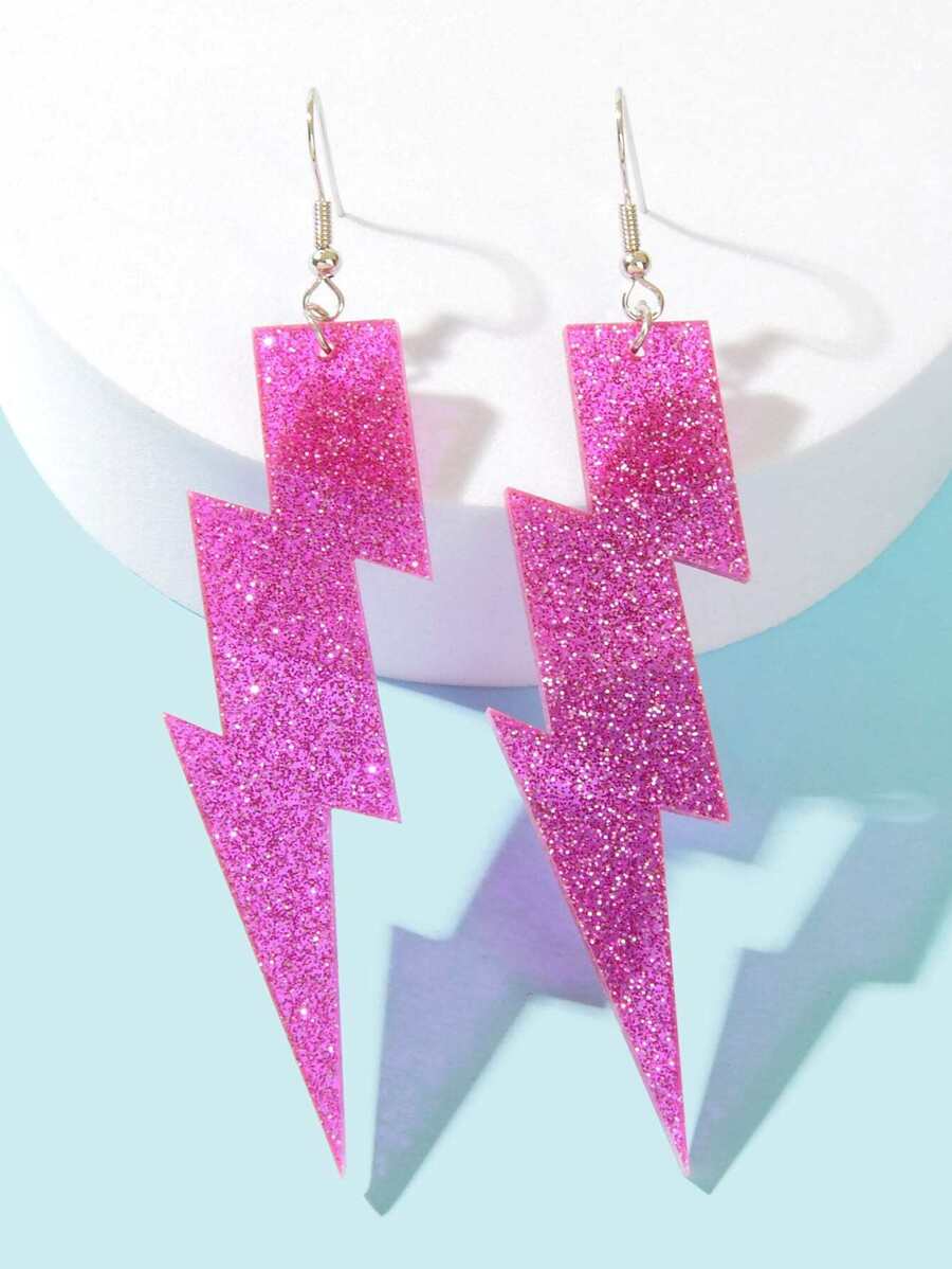 1 paar Mooie roze Acryl Bliksem Druppeloorbellen Voor vrouwen in Y2K Stijl, Date Juwelen