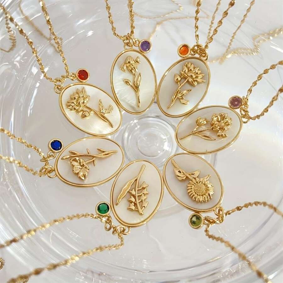 1pc Stylish 3d Birthday Flower Shaped Copper Pendant, With Stainless Steel Starry Sky Necklace And Birthstone Charm. Suitable For Women's Daily Wear And Birthday Gift Valentines,Mom,Mother,Mother's Day,Gift