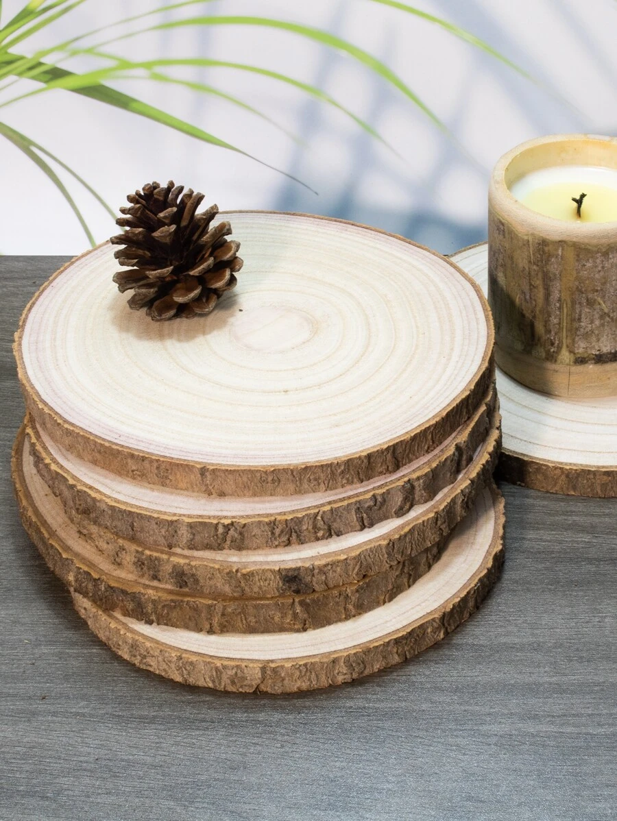 6pcs/Pack 7-8 Inches Wood Slices Large Natural Wood Rounds Centerpiece Decoration Wood Circles Rustic Wood Slices For Centerpiece Decoration, Wedding, Party, Diy, Craft, Wood Decor