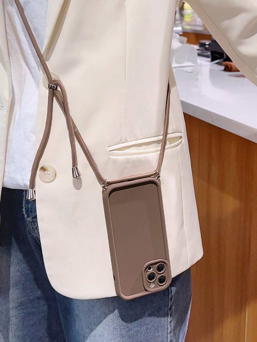 Apple With Phone Charm Solid Color Phone Case With Lanyard