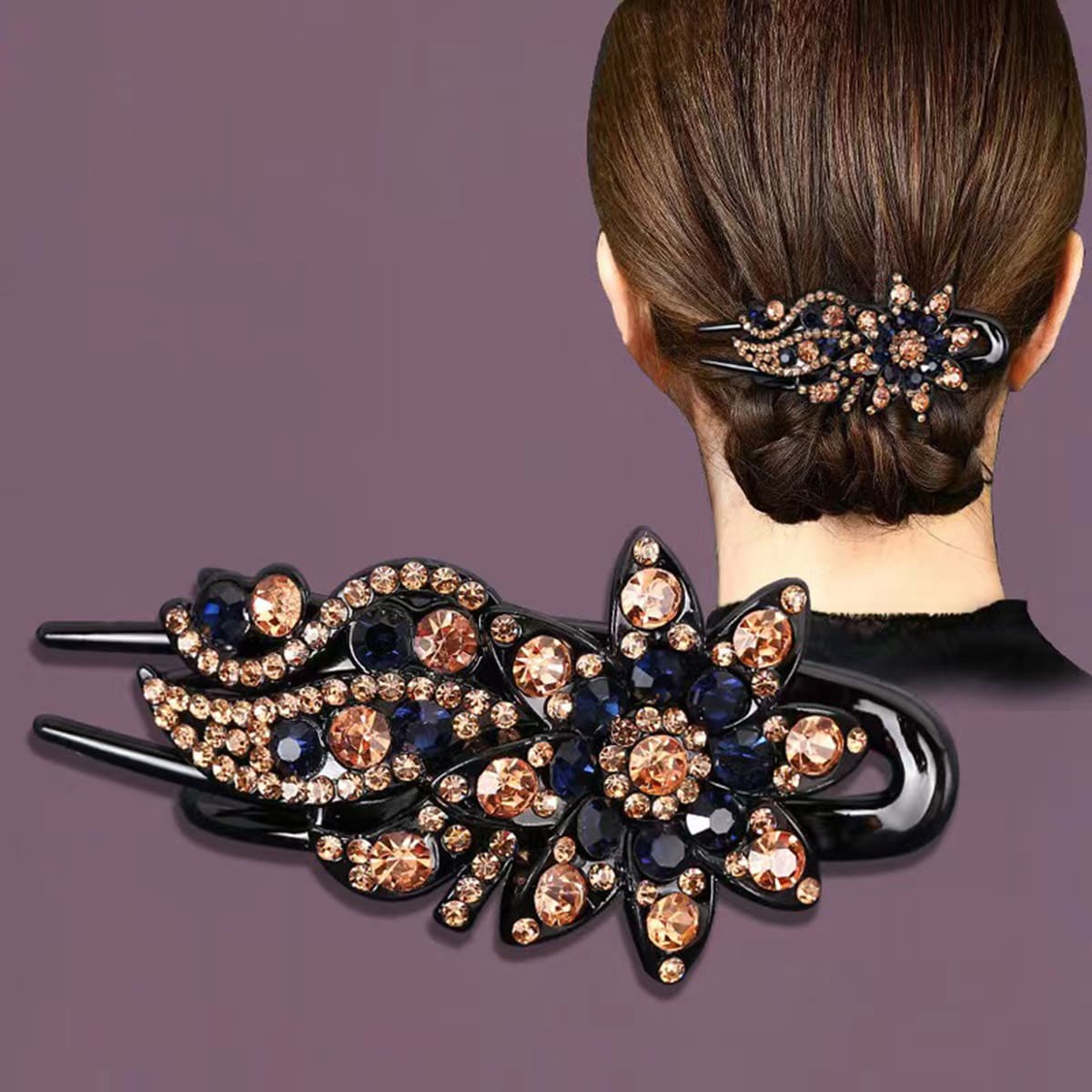 1pc Large Vintage Flower Shaped Rhinestone Hair Clip Suitable For Daily Use Elegant Hair Combs Combs For Hair Side Comb