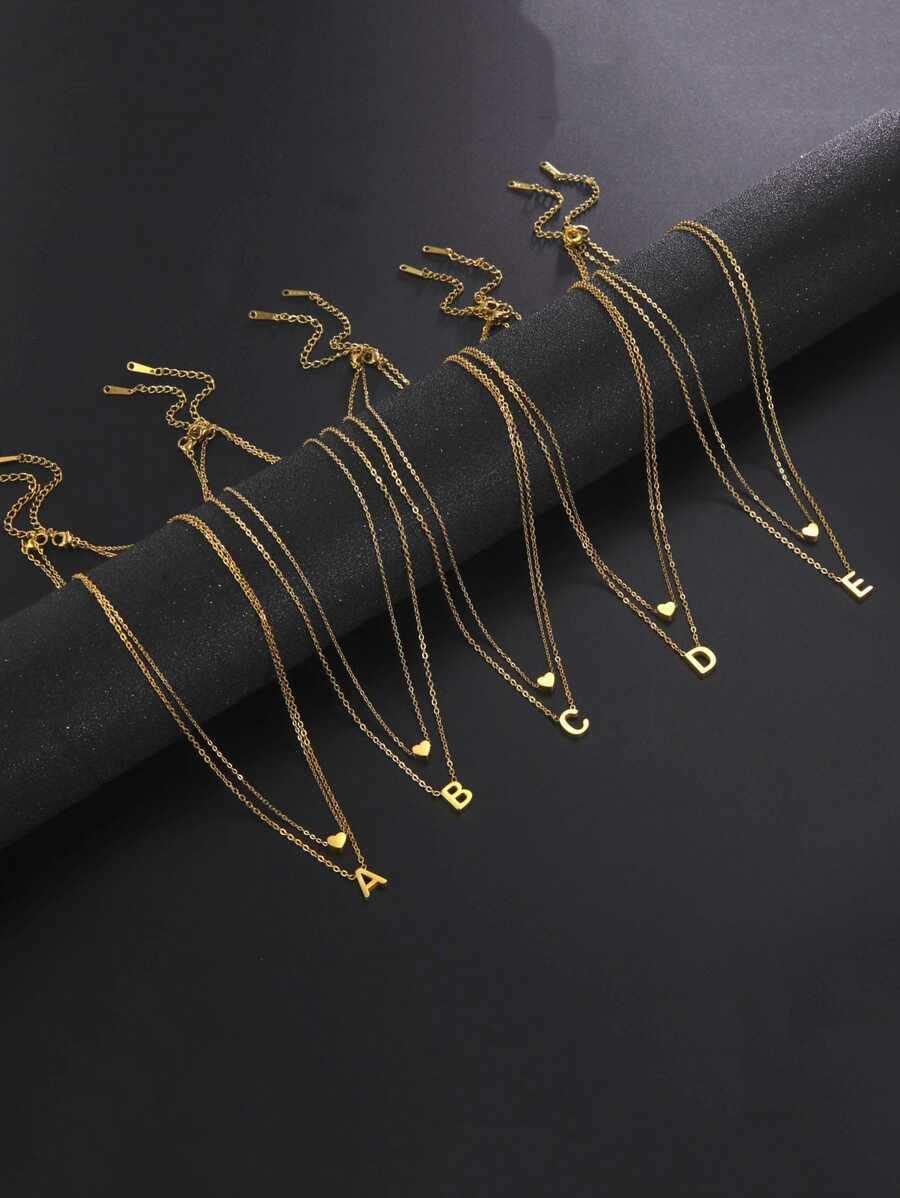 2pcs/set Women's Stainless Steel Minimalist 26 Initial Letter Name Necklace Set For Personalized Gift On Holiday