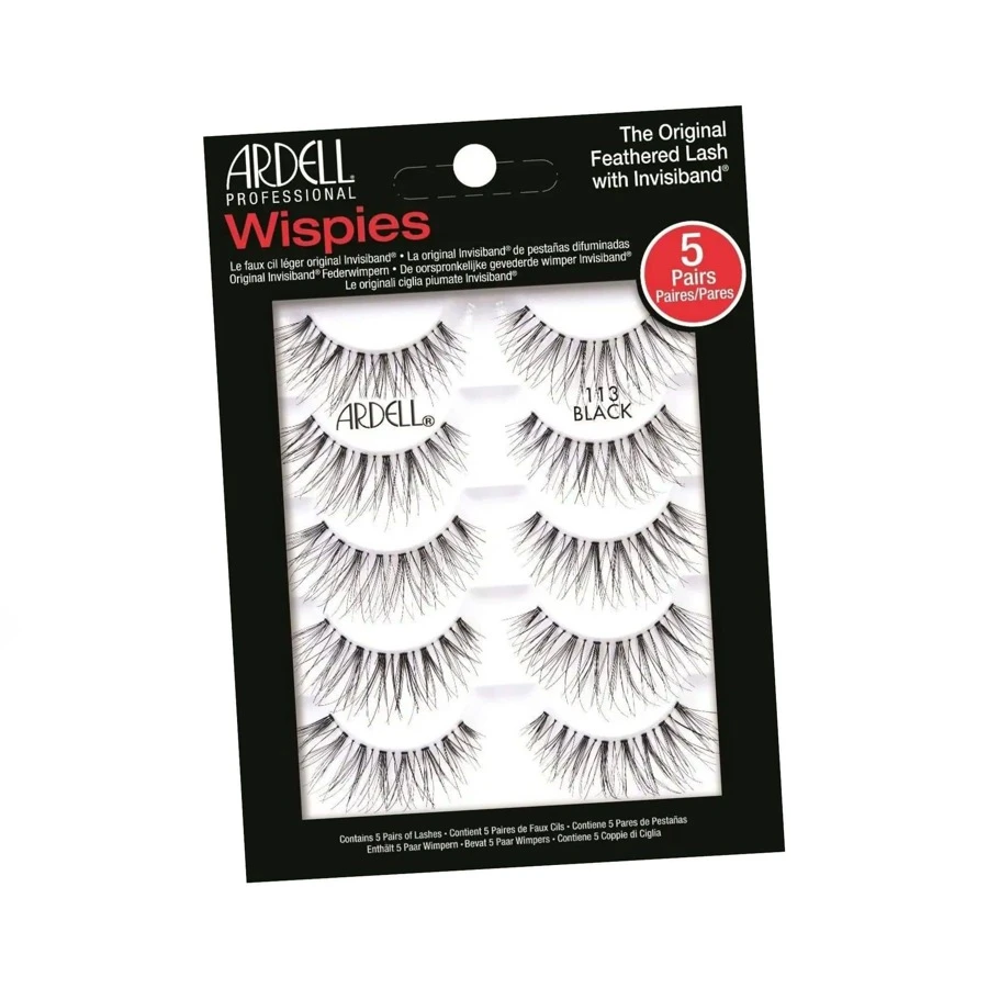 Ardell - 5 Pairs - Wispies 113 False Eyelashes - High Volume, Long Length, Lightweight, Hand-Crafted, Reusable - Natural, Feathered Look - Ideal for Everyday Glamour, Special Events - Easy Application, Comfortable Wear
