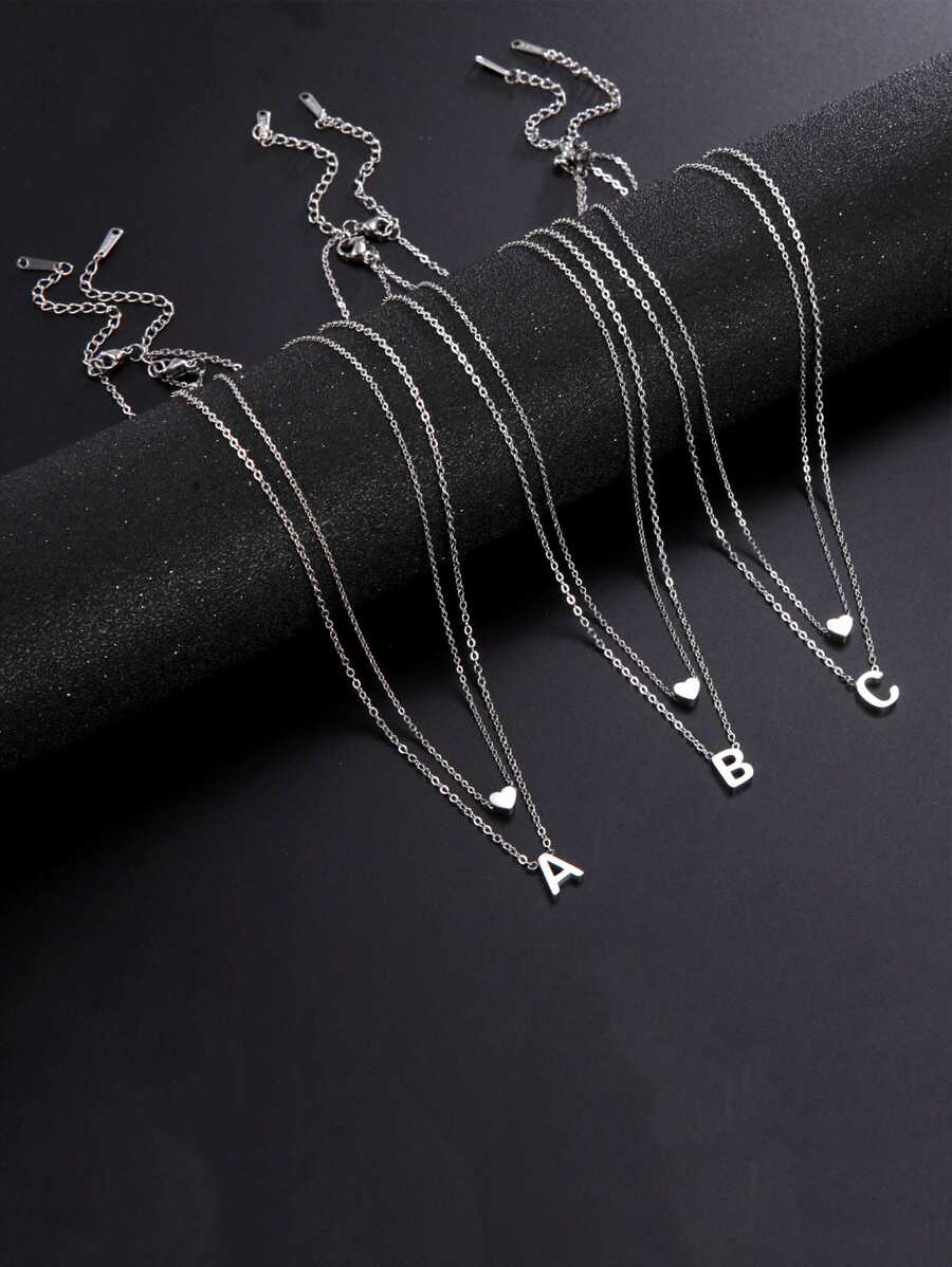 2 Stücke/Set Halsketten Set Damen Edelstahl einfach 26 Alphabet Name Anfänglich , Weihnachtsgeschenk