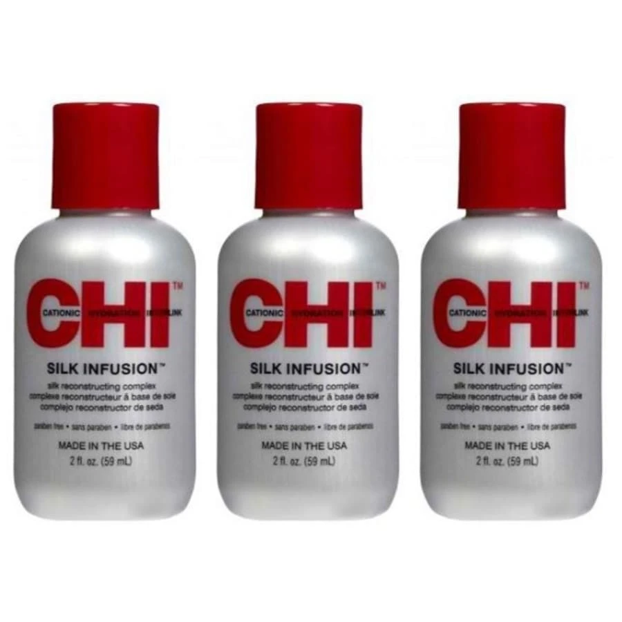 CHI SILK INFUSION 2 oz (CHI0302) - Silk Reconstructing Complex - Strengthens, Smooths, and Protects Hair - Thermal Styling Treatment - Adds Shine & Eliminates Frizz, Suitable for All Hair Types - Salon-Quality Results at Home - 3 bottles