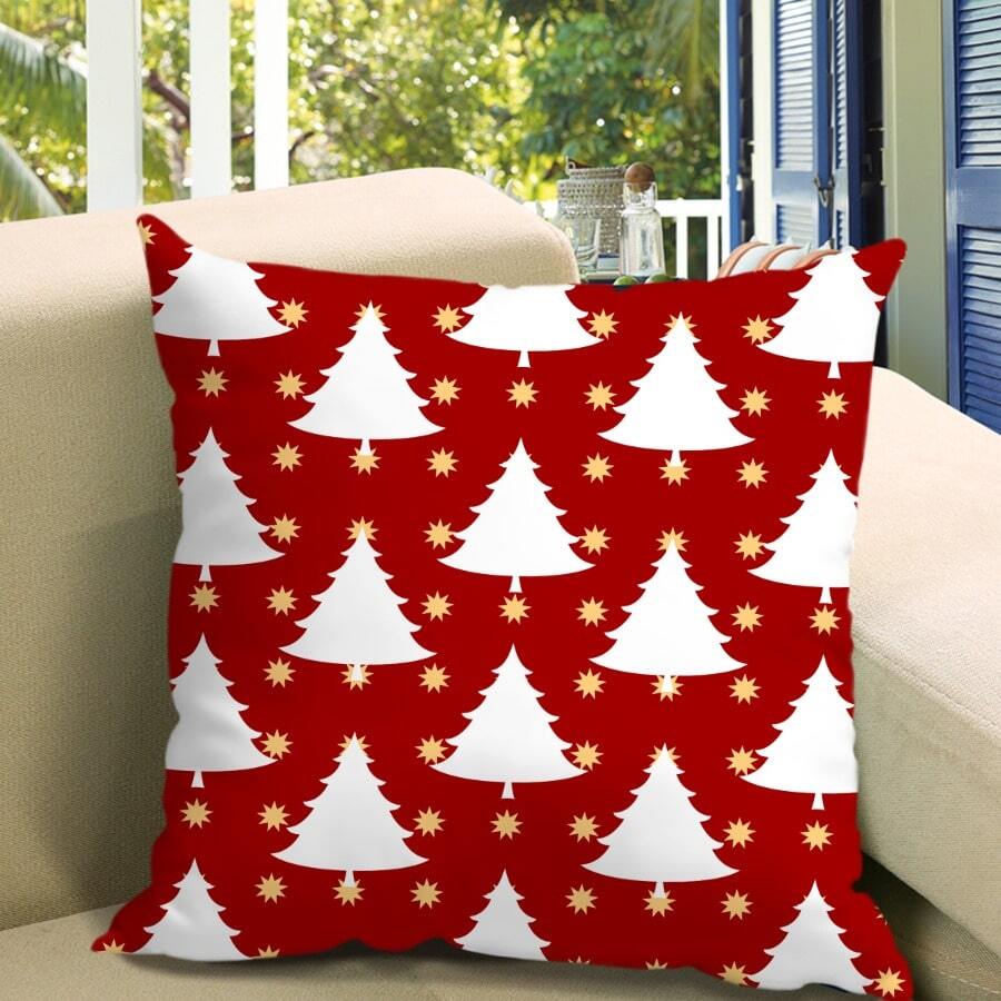 1 Stück Rote Weihnachtsbaum Muster Dekorative Kissenbezug Für Zuhause, Sofa, Schlafzimmer, Auto