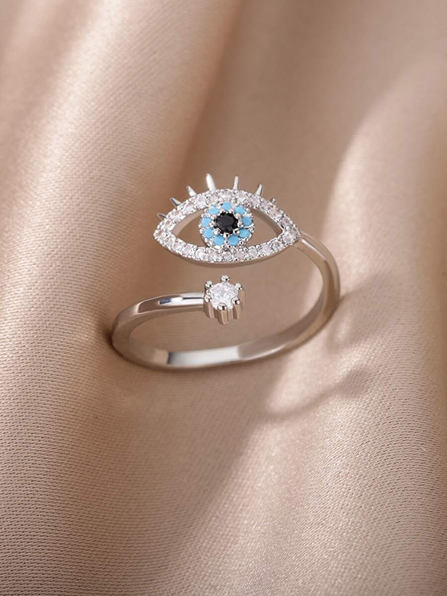 1 Pieza De Anillo Abierto En Forma De Ojo Con Cobre Dorado Clásico Y De Moda Europeo Y Americano, Adecuado Para Usar En La Vida Diaria De Las Mujeres