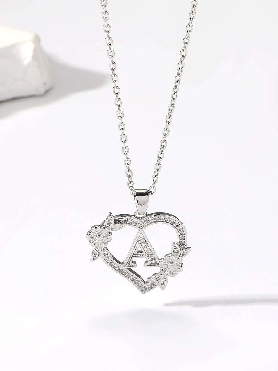 1 pièce Collier pendentif en forme de fleur avec lettre anglaise de style mode amour pour le port quotidien des femmes, Saint-Valentin