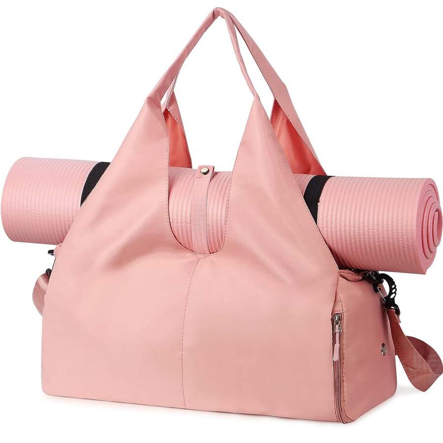 Gym Bag Travel Bag Women Men Travel Duffel Bag With Shoes Compartment Sports Gym Tote Bag Weekend Bag Overnight Bag Yoga Mat Bag For Swimming, Basketball Pink