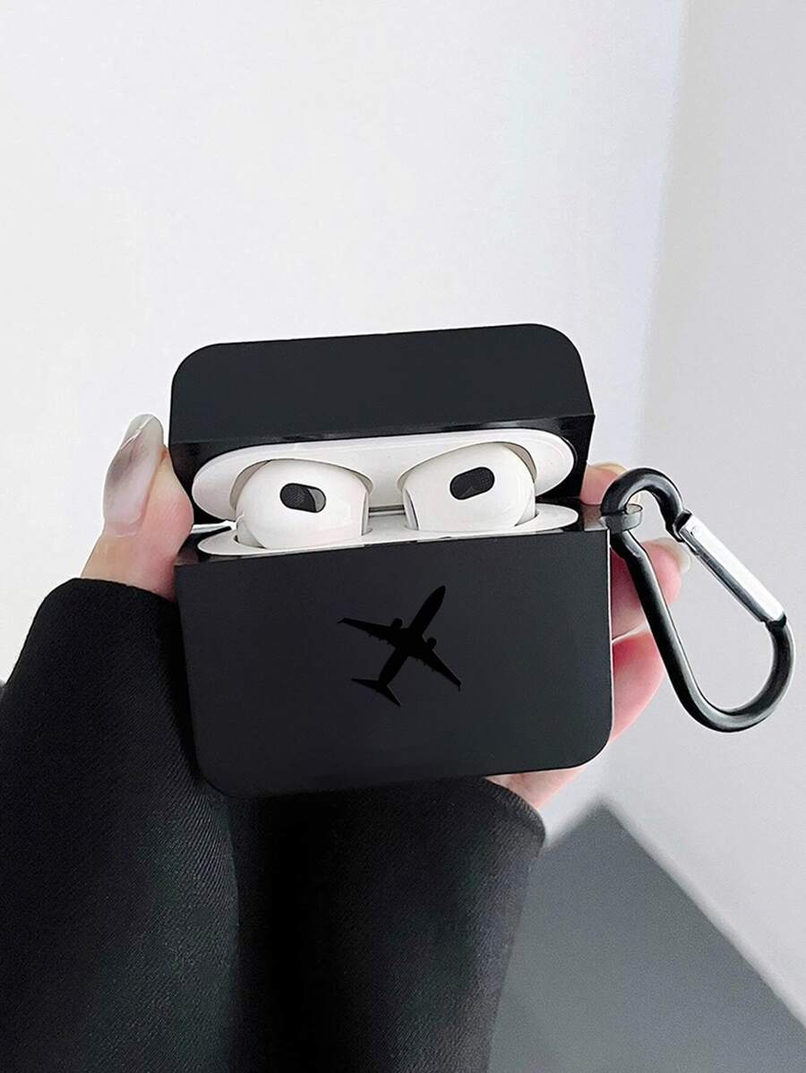 Summer 1pc Black Protective Soft Case With Plane Pattern & Rope For Anti-Dropping, Fully-Covered Edge, Simple Personalized Men & Women Style Compatible With Airpods 1/2, Airpods 3, Airpods Pro, Airpods Pro2