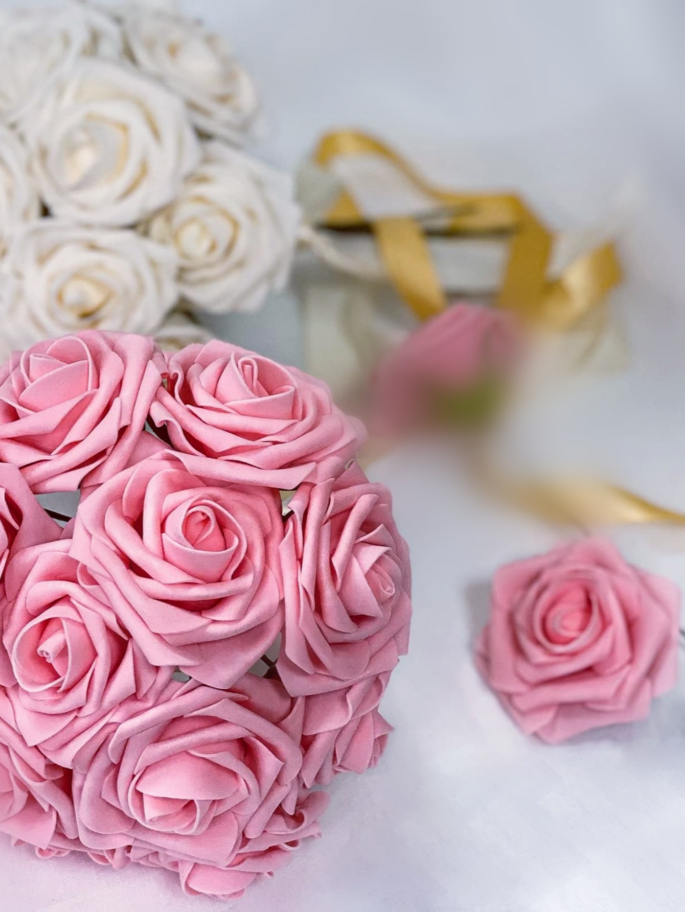 25Pcs/Set Artificial Flower Pink Rose Faux Bouquet Wedding Season Artificial Floral Real Touch