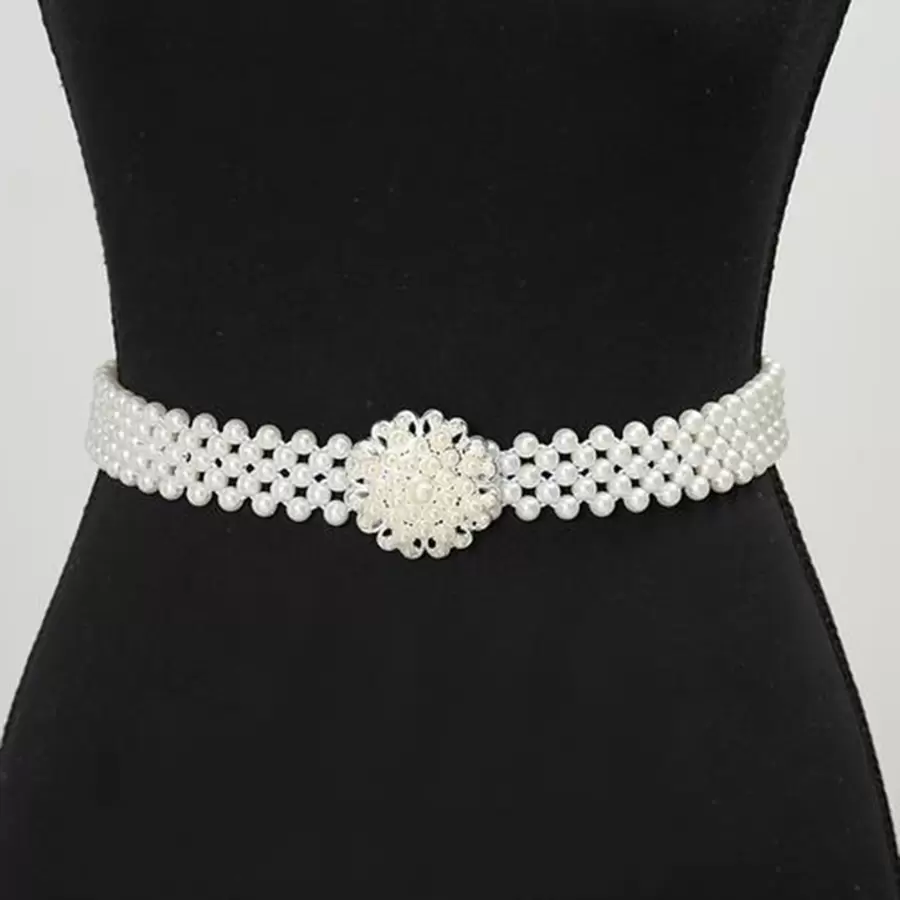 1 Stück Damen Taillenkette mit Perlendekor, Silber Schnalle und elastischem Gürtel in Gold, einfaches koreanisches Stil Kleider Accessoire für Halloween
