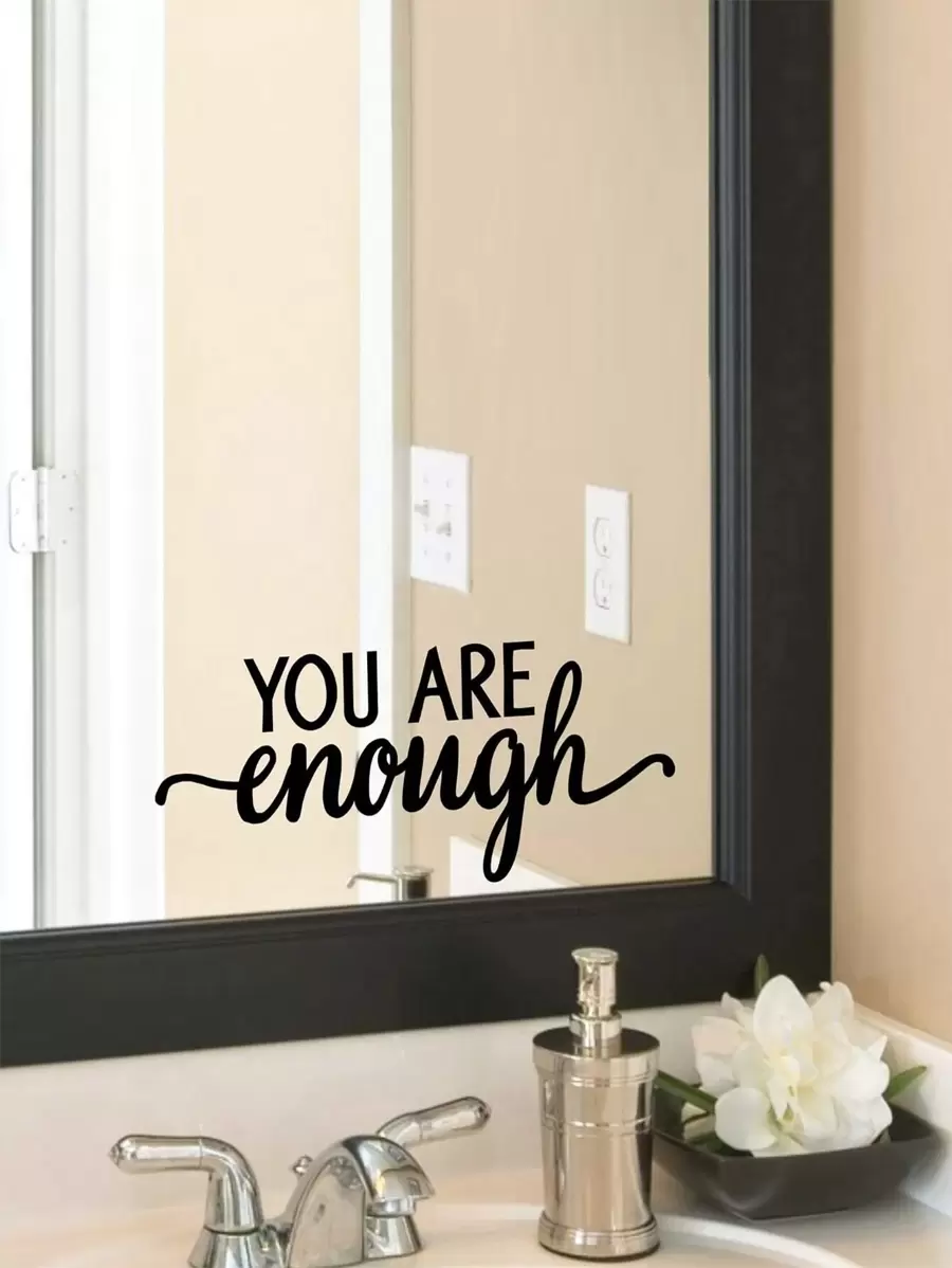 1pc Black Pvc Mirror Sticker, With Positive Motivational Quote 'you Are Enough', Suitable For Bathroom, Dressing Table, Makeup Room, Living Room Decoration,Stickers,Wall Decal,Vinly Decal For Home Decorations,Spring Decoration Items Refesh Your Home,Rama Decoration Stickers Gifts Birthday Graduation
