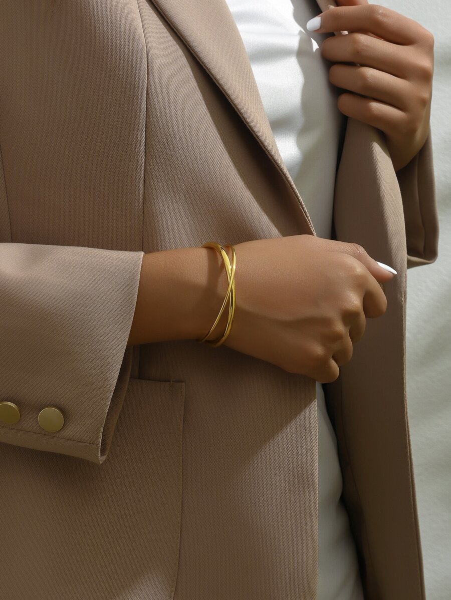 1 peça de alta qualidade, grande, elegante, linha dupla, aço inoxidável, pulseira dourada, adequada para uso diário, joias femininas