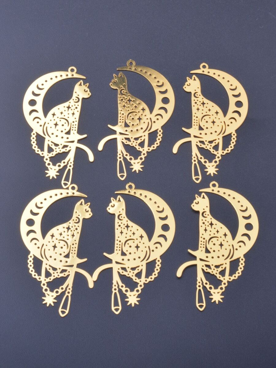 6pcs Stainless Steel Moon & Cat Shaped Pendant