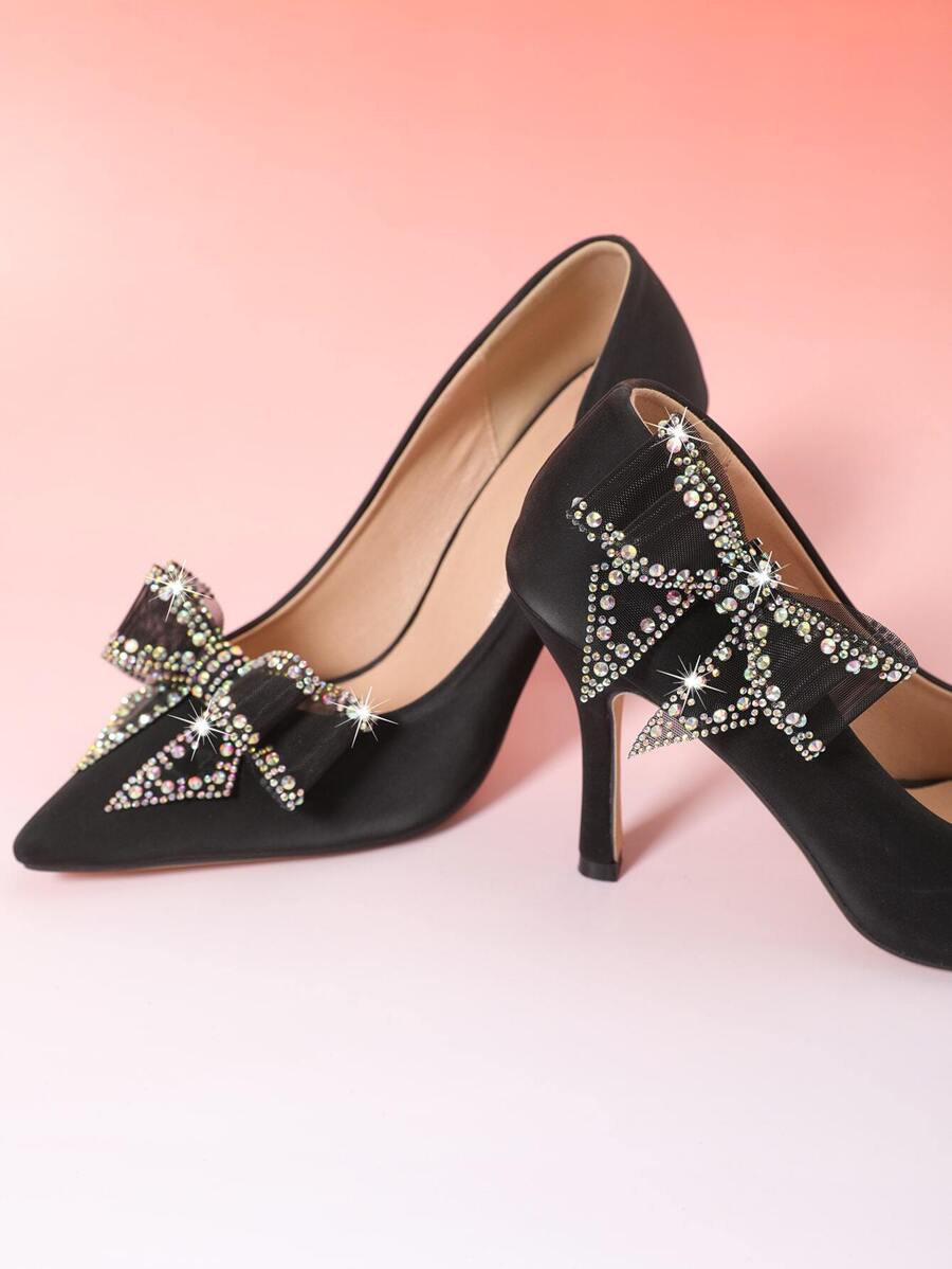 2pcs/set Women's Shoe Accessories Butterfly & Mesh & Rhinestone Decor Removable Shoe Buckle For Party, Banquet, Flat & High Heeled Shoes, Multicolor