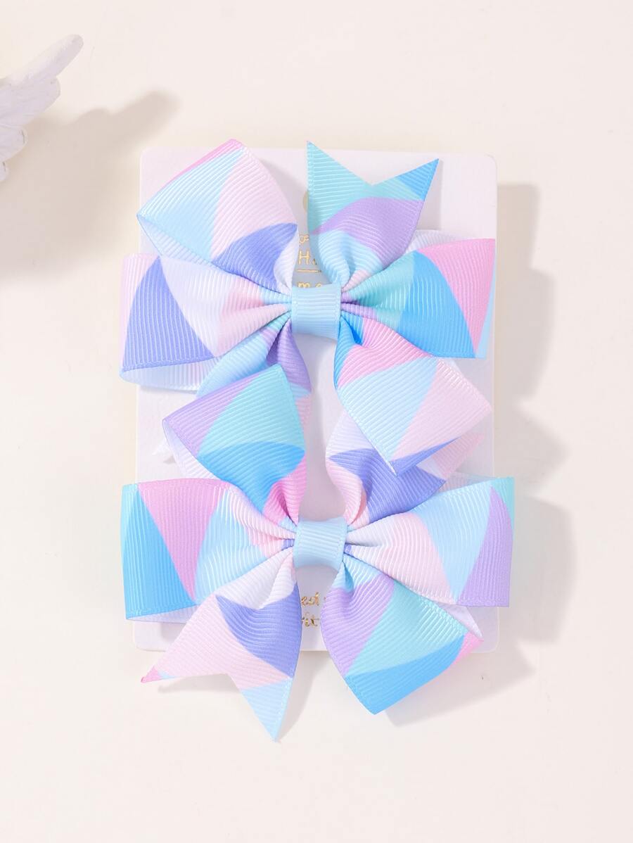 bilicaca 2pcs Cartoon Printed Bow Hair Clips For Kids, Simple & Festive Style, Baby Hair Accessories