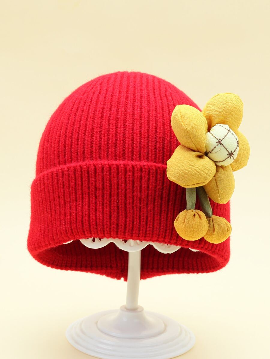 1 Pièce Bonnet Tricoté Pour Enfants Pour L'automne/hiver Avec Motif De Tournesol Et Design Coupe-vent Chaud