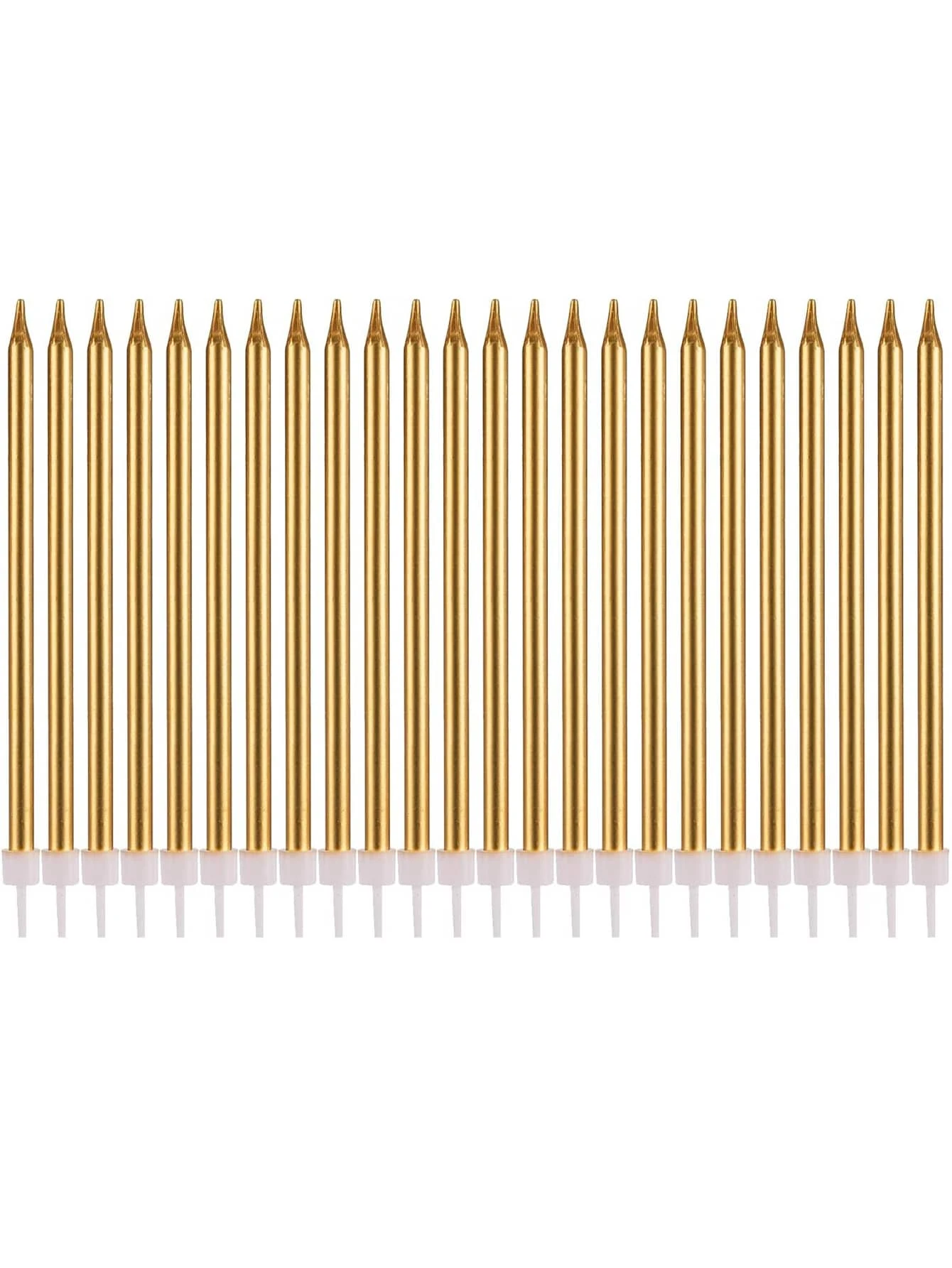 24 pièces Bougies longues et fines de fête de la chance en or avec supports en métal pour la décoration de gâteau d'anniversaire