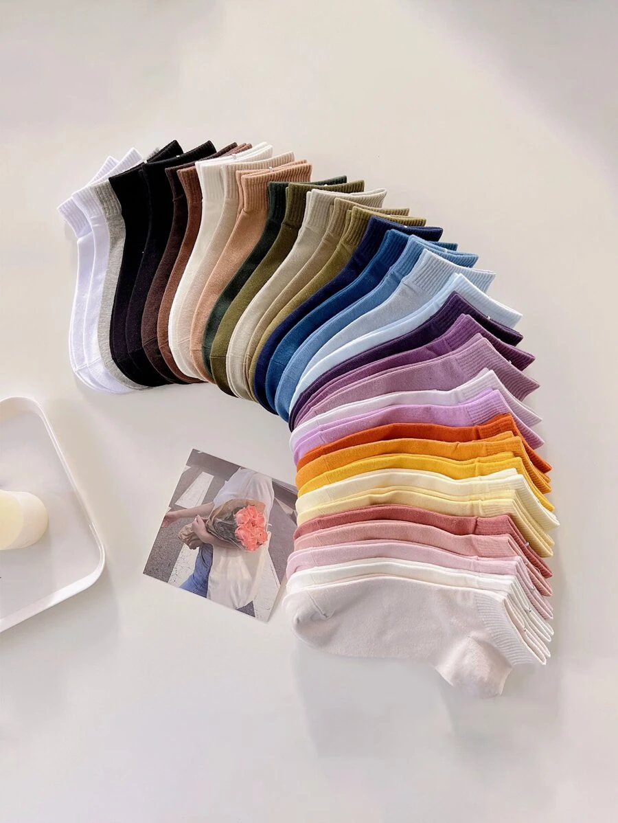 6pairs Women's Random Color Simplistic Solid Low Cut Socks For Casual Wear