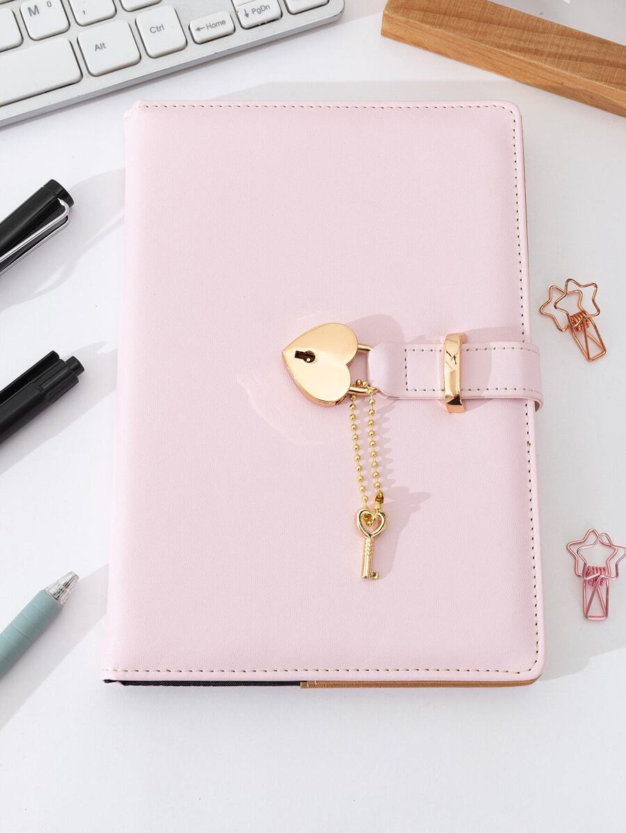 1 Pieza Cuaderno De Notas Con Llave En Forma De Corazón Rosa, Libro De Registro De Negocios Multifuncional Para La Oficina
