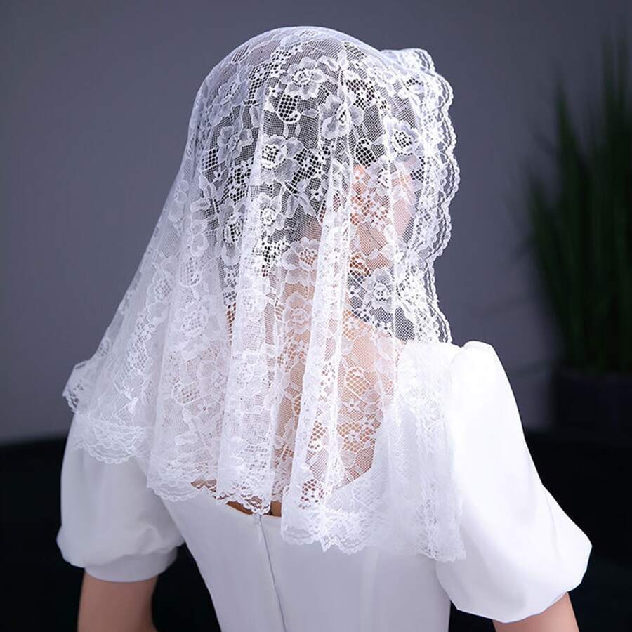 1pc Bridal Wedding Lace Veil, Short Floral Shawl, Simple Style Bride Face Veil