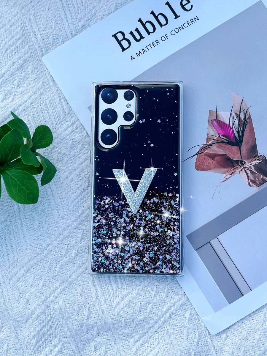 1pc Star Sky Pattern Silicone Dropproof Phone Case With Rhinestone For Both Apple & Android Phones