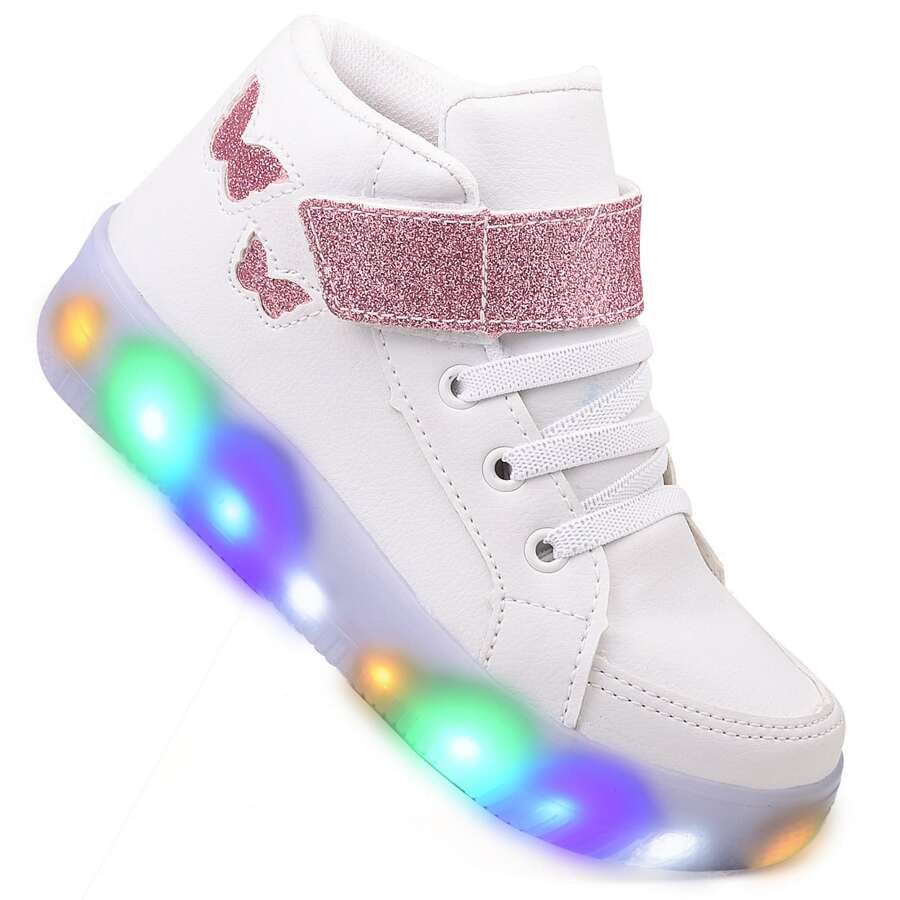 Tenis Infantil De Led Borboleta Botinha Casual Feminino Meninas