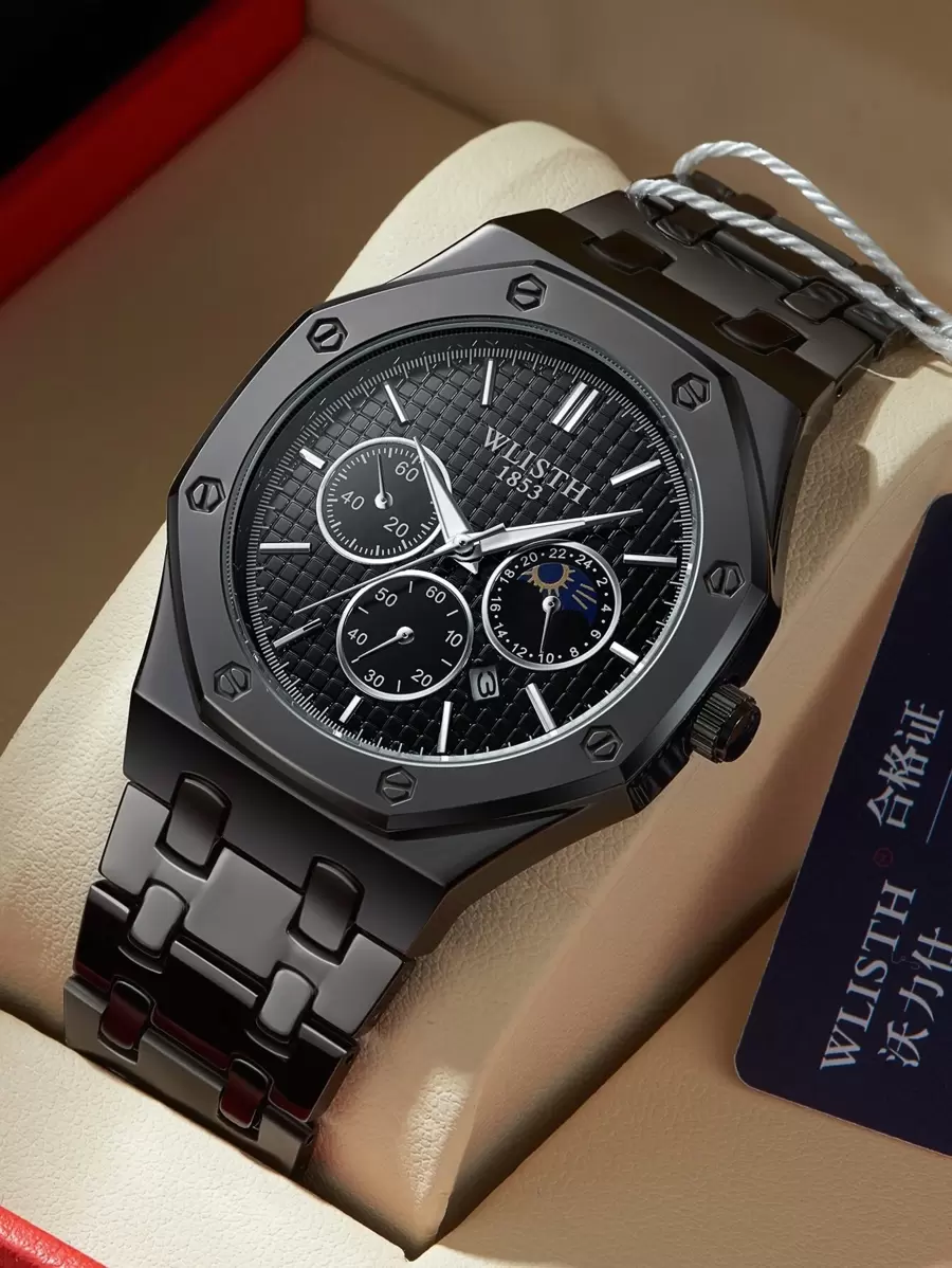 New Vintage Style Men's Watch, Classic Business Steel Band Quartz Casual Water-Resistant Wristwatch