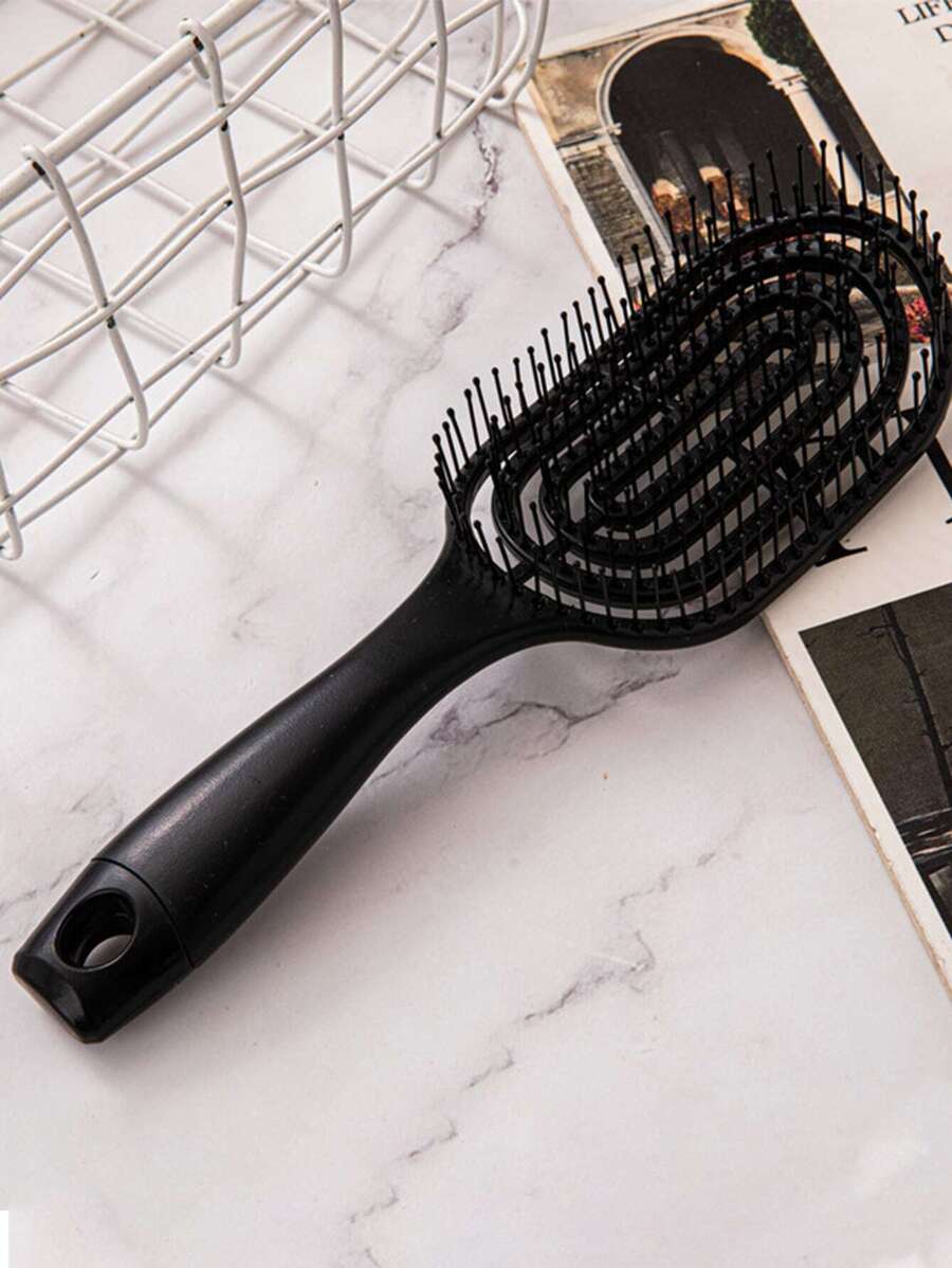 1pc Women Macaron Color Hollow Out Hair Combs Fluffy Detangling Cushion Hair Brush Styling Accessory, Daily Use