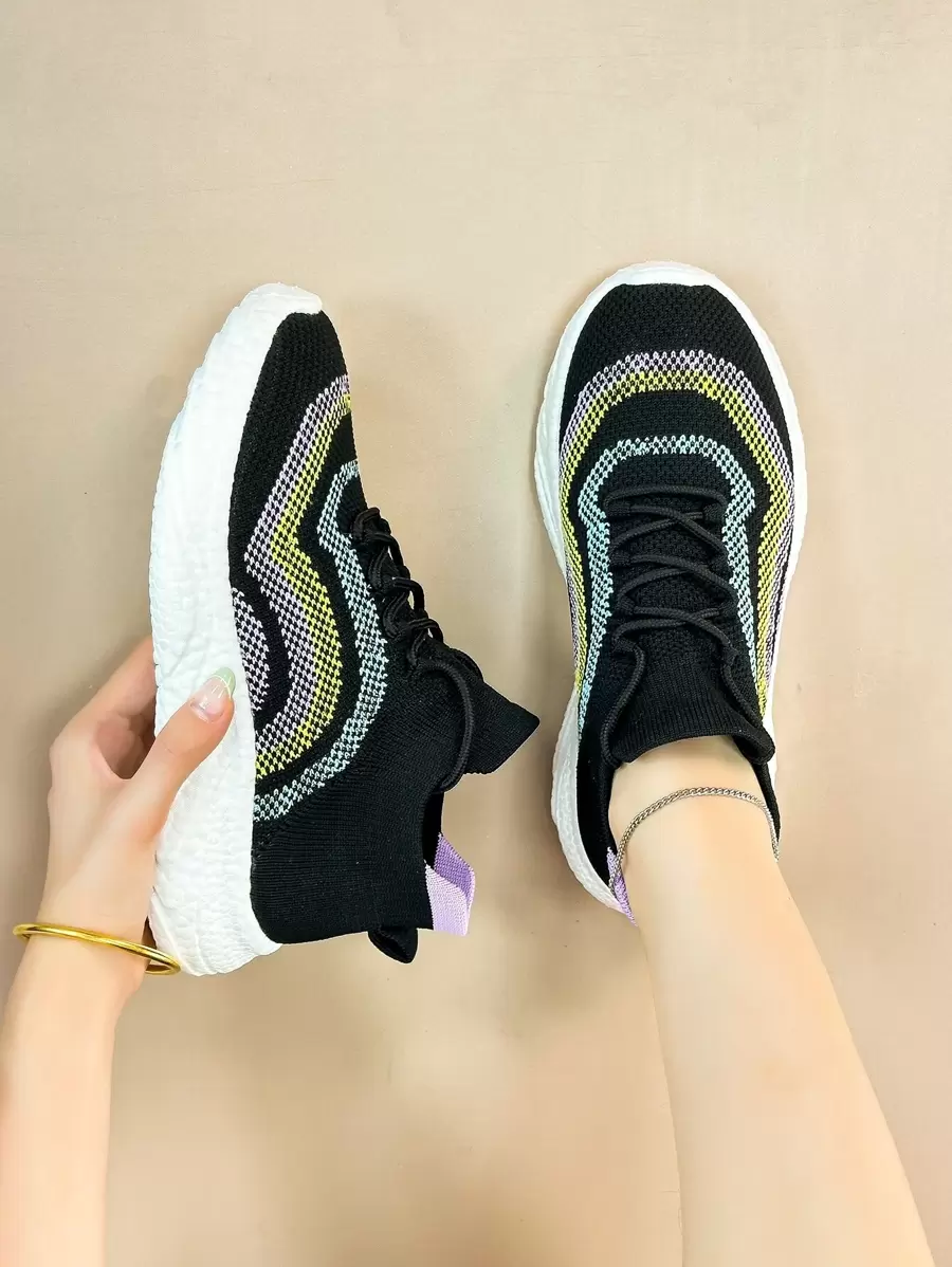 Unisex Fashionable Low Top Sports Shoes With Breathable Fabric & Elasticity, Popcorn Sole Surface, For Running And Casual Occasions