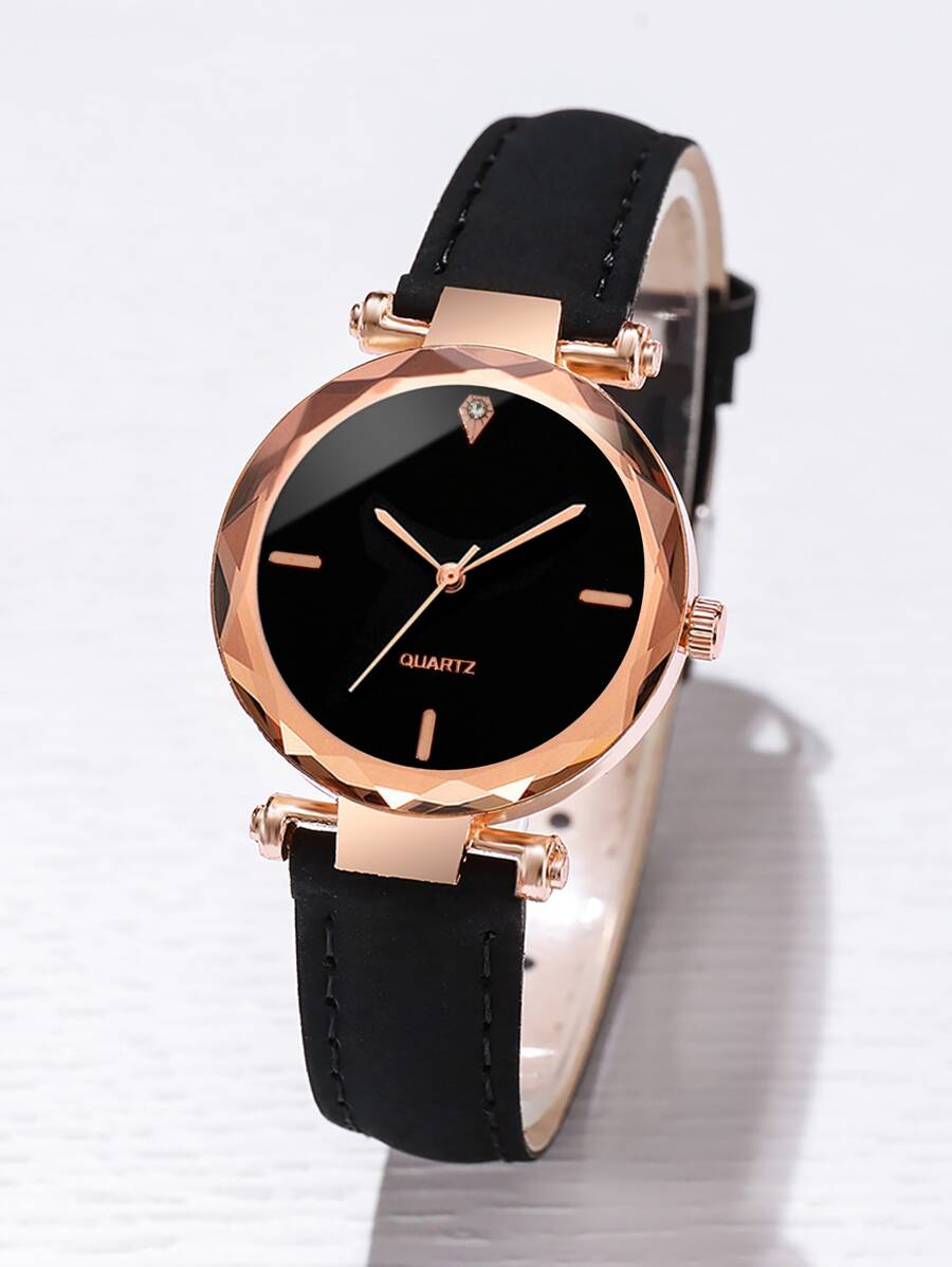 Ladies' Fashionable Simple Quartz Wristwatch With Scale Dial And Leather Strap As A Gift For Students Returning To School