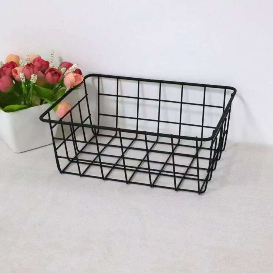 1pc Matte Black Trapezoid Minimalist Desktop Storage Basket, No Drill Metal Kitchen Bathroom Organizer Basket, Gold Small Trapezoid Basket, Rose Gold Rectangular Basket