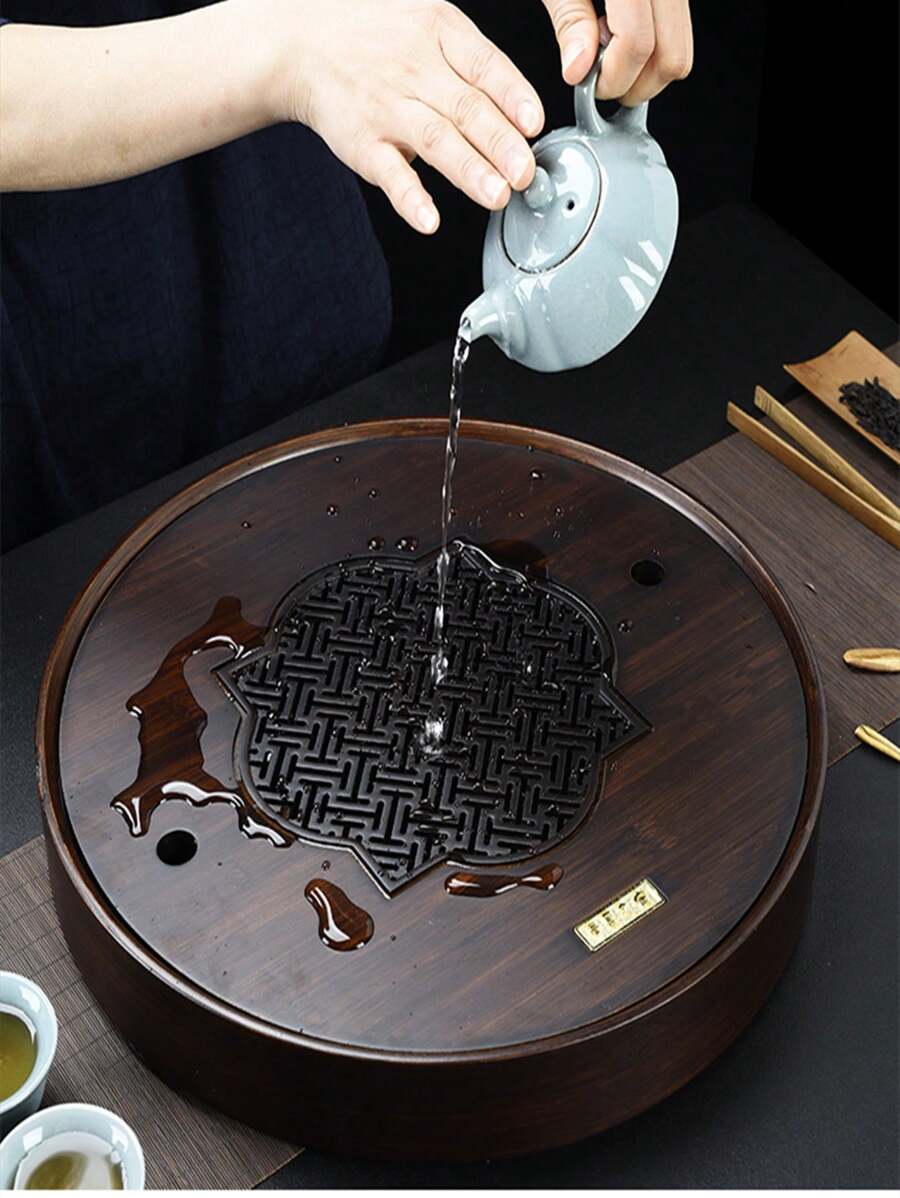 Large Capacity Water Storage Bamboo Tea Tray Round Tea Board Chinese Kung-Fu Tea Set Traditional vintage Bamboo Tea Tools