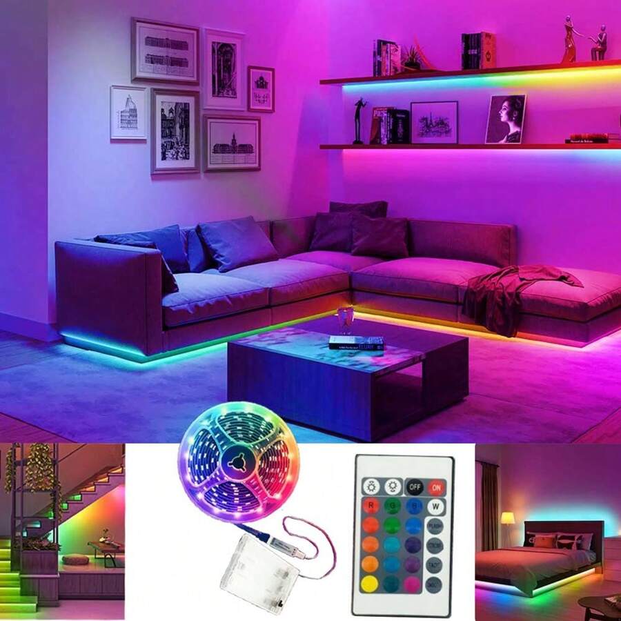 1 Rolle 5V 3535RGB Mehrfarbig Temperatur LED Streifenlicht mit Batteriekasten für Schlafzimmer, Küche, Wohnzimmer, Badezimmer, Party, Kleiderschrank, 1m/3.28ft, 3m/9.84ft, 5m/16.4ft, 10m/32.8ft, 15m/49.21ft (Batterie nicht im Lieferumfang enthalten)