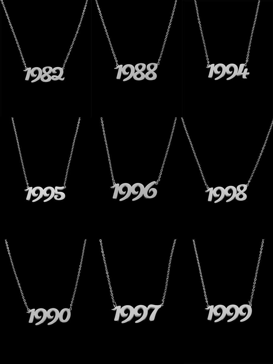 1 pc Fashion Style Steel Color Year Digital Time Pendant Necklace for Women's Daily Wear