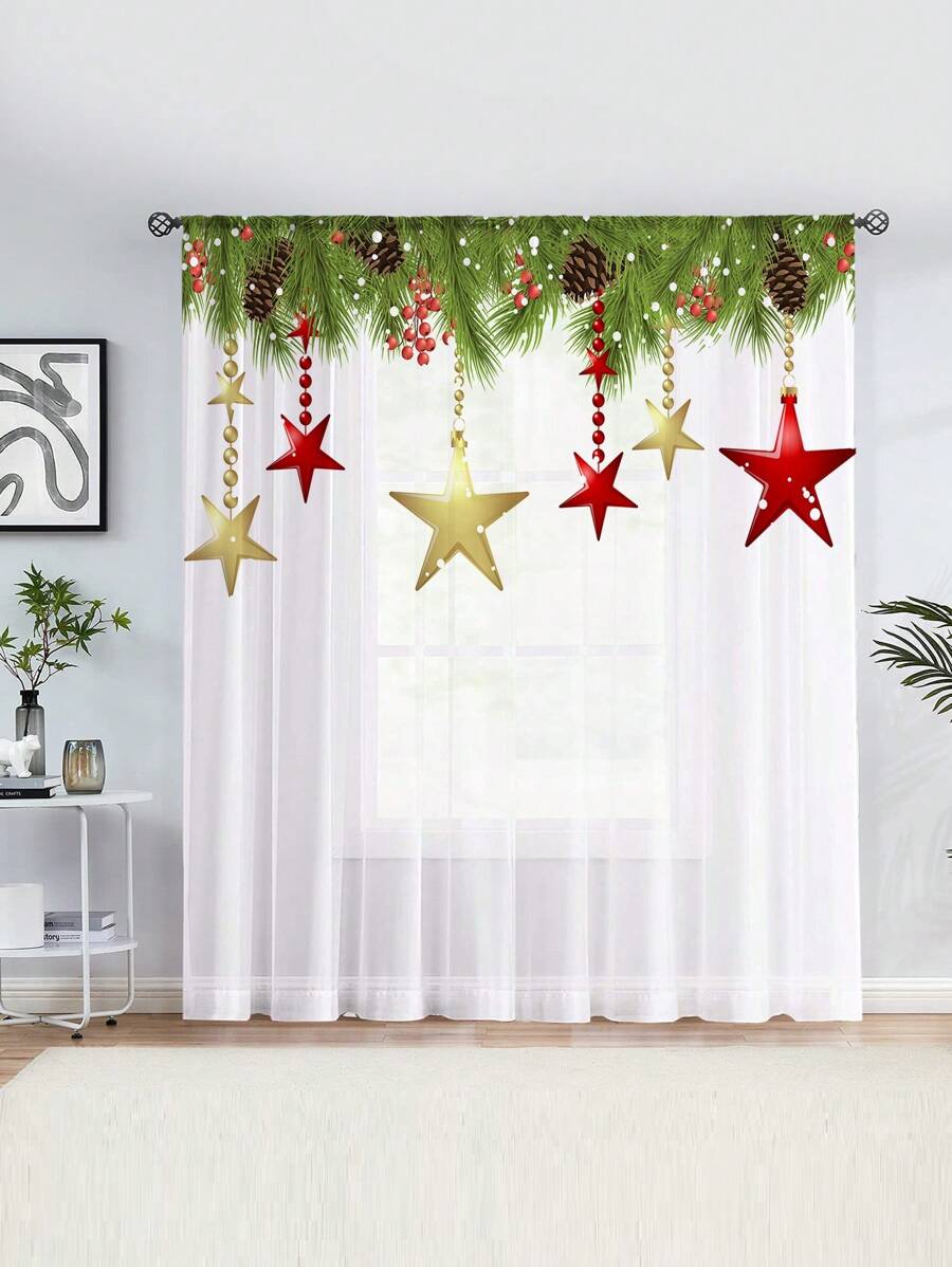 1 Pieza Cortina De Gasa Decorativa Para Ventanas De Ambiente Festivo En El Hogar