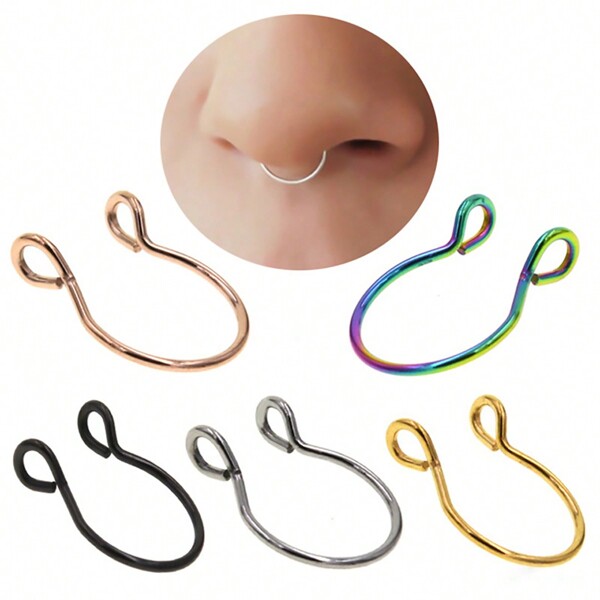 6pcs Simple Stainless Steel Ushaped Open Nose Ring And Fish Hook Nose