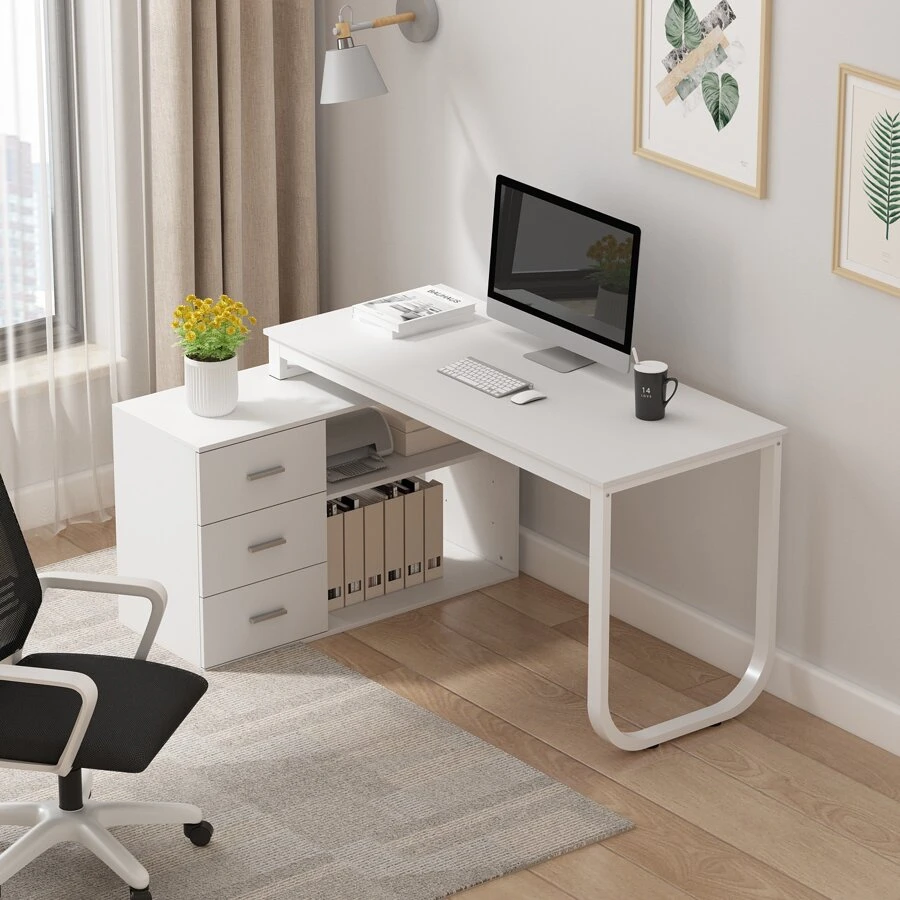 55.1" Large L-Shaped Office Desk with 41.3" File Cabinet, Corner Computer Desk with 3 Drawers & 2 Shelves, Workstation Executive Desk with Storage Shelf for Home Office